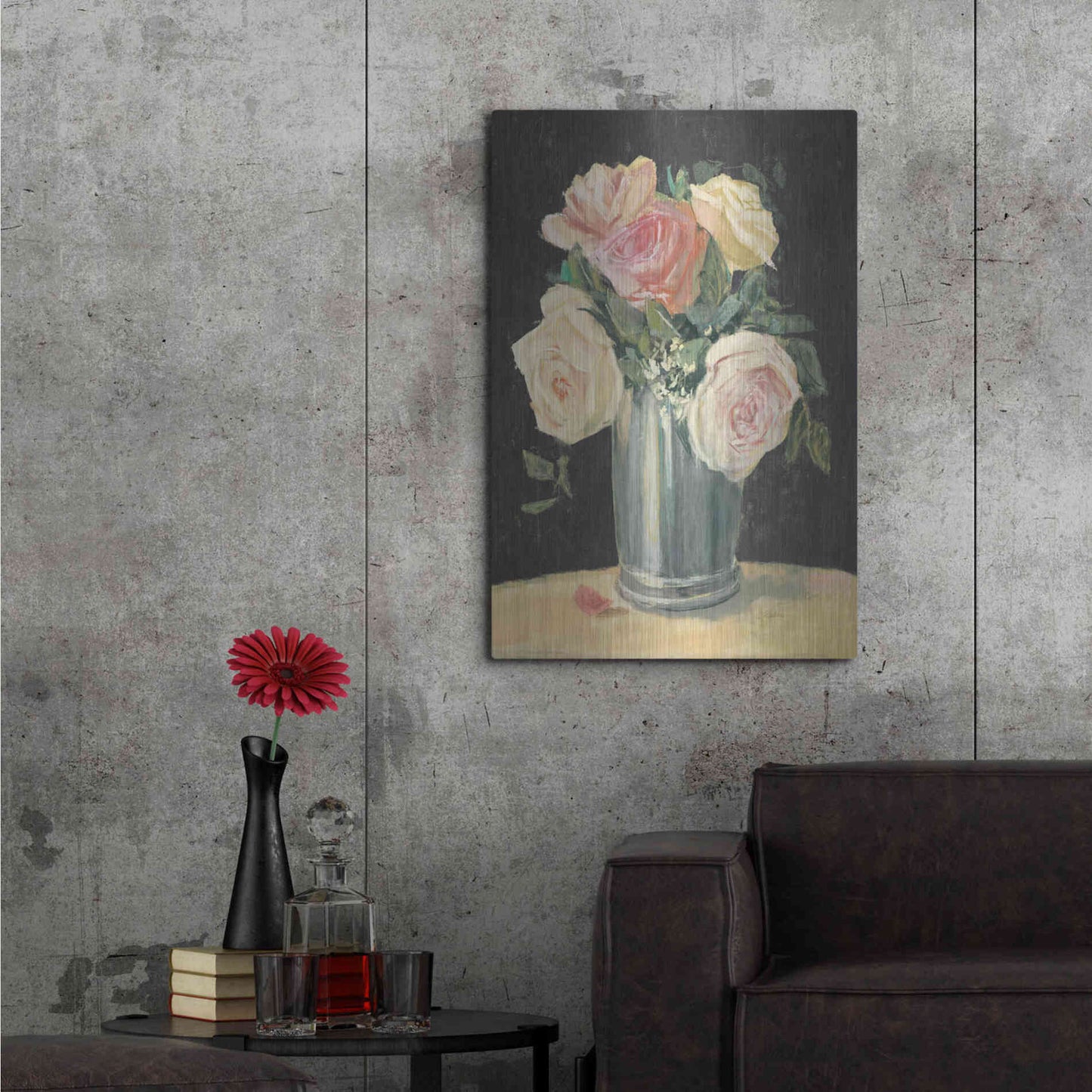 Luxe Metal Art 'Silver Vase I On Black' by Carol Rowan, Metal Wall Art,24x36