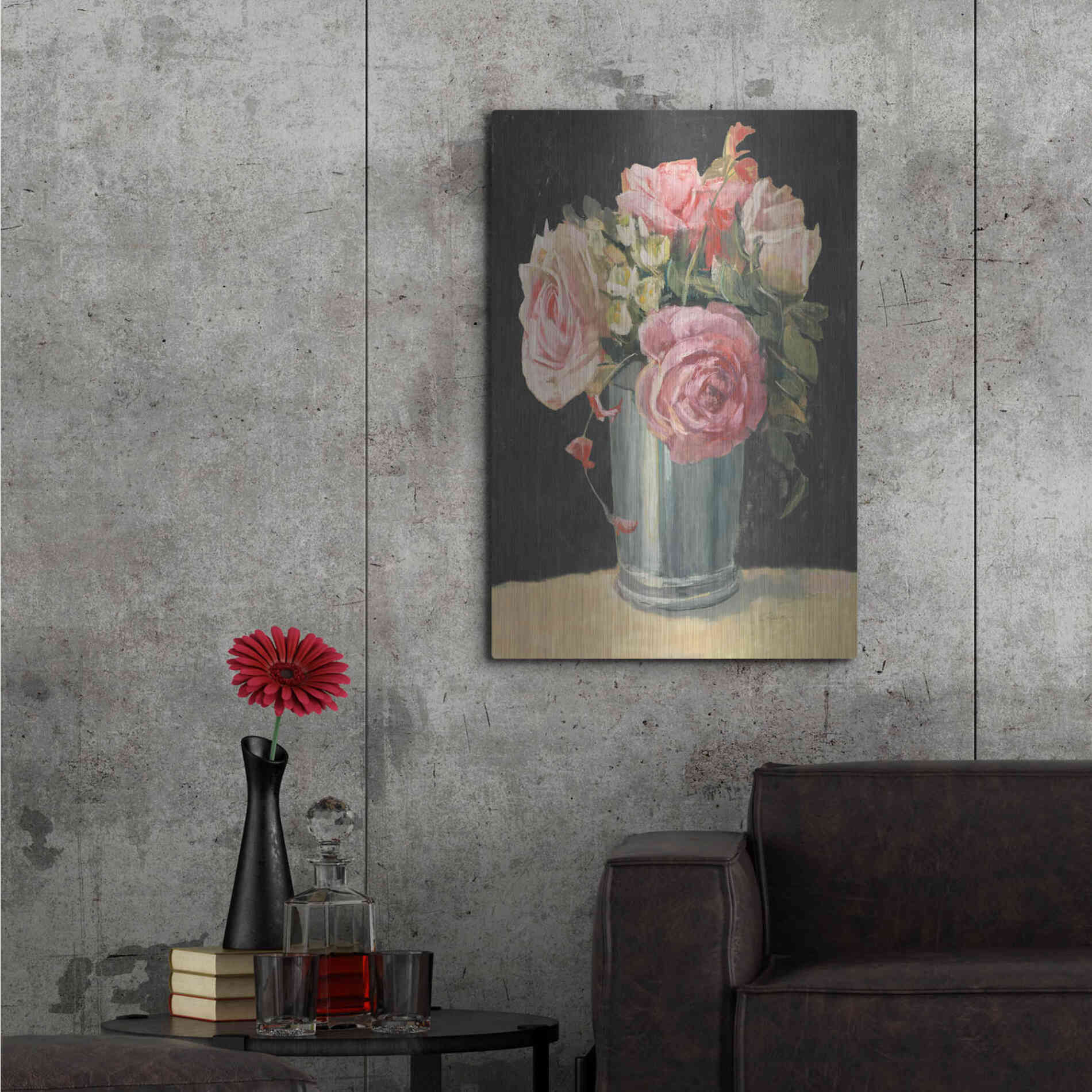 Luxe Metal Art 'Silver Vase II On Black' by Carol Rowan, Metal Wall Art,24x36