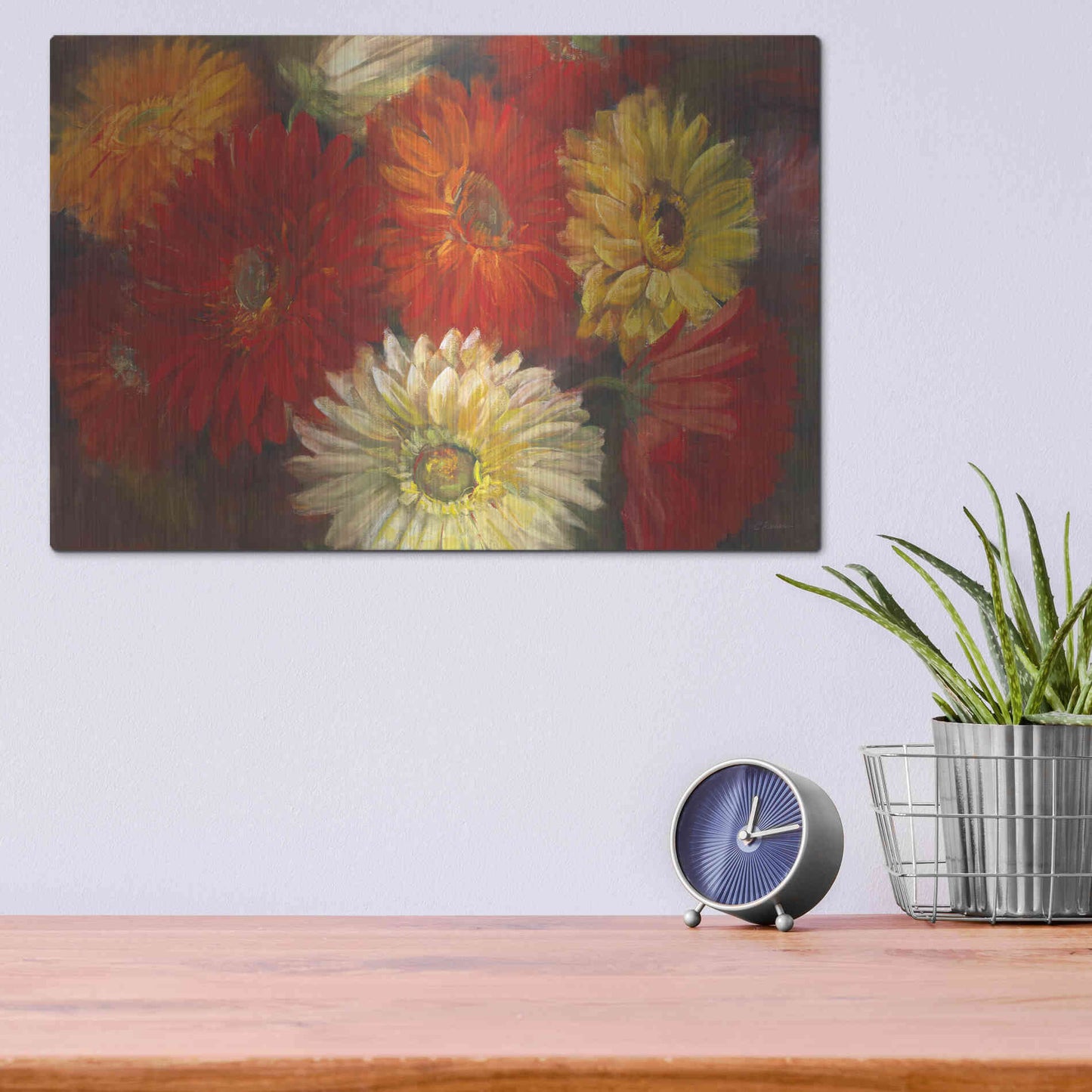 Luxe Metal Art 'Gerberas' by Carol Rowan, Metal Wall Art,16x12