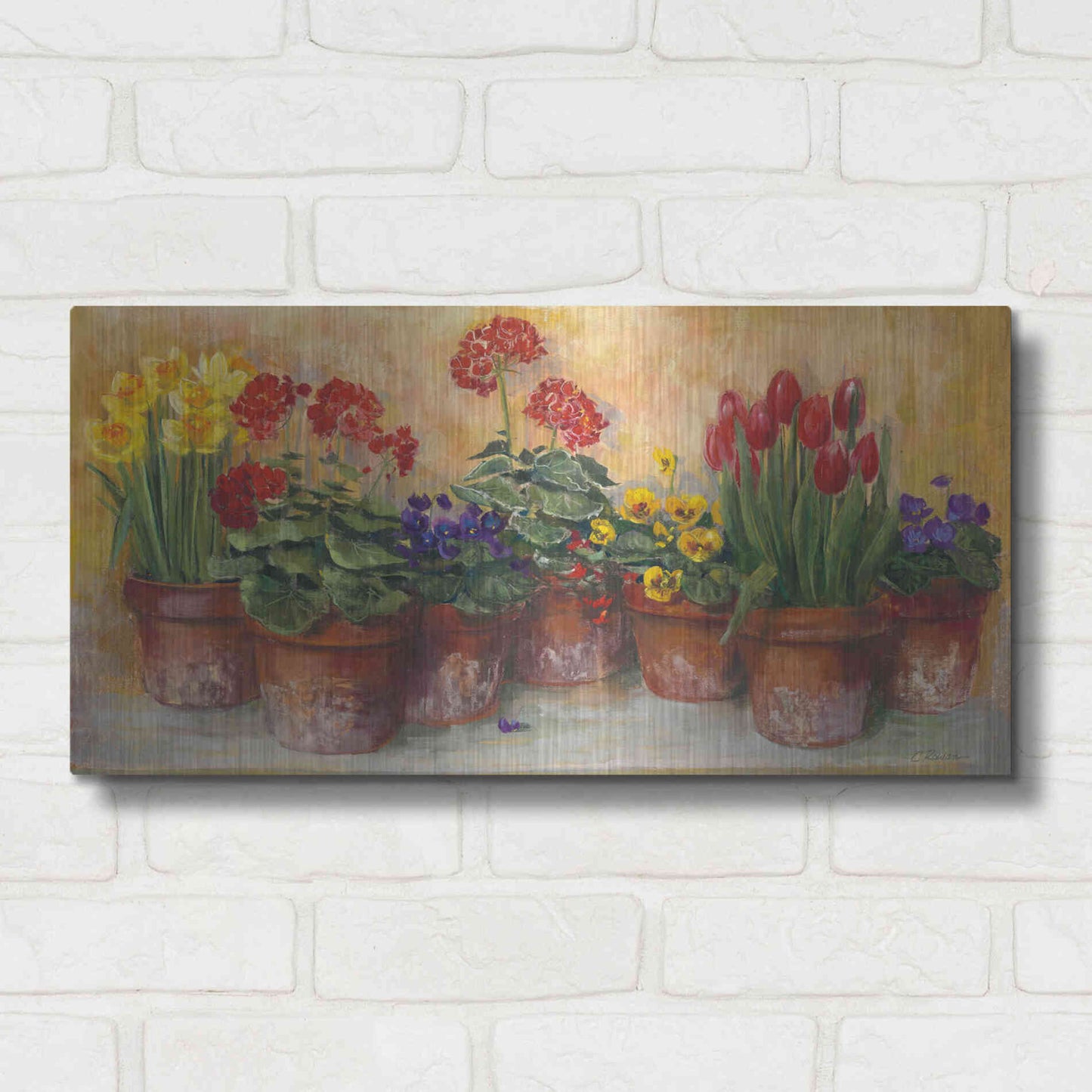 Luxe Metal Art 'Spring In The Greenhouse' by Carol Rowan, Metal Wall Art,24x12