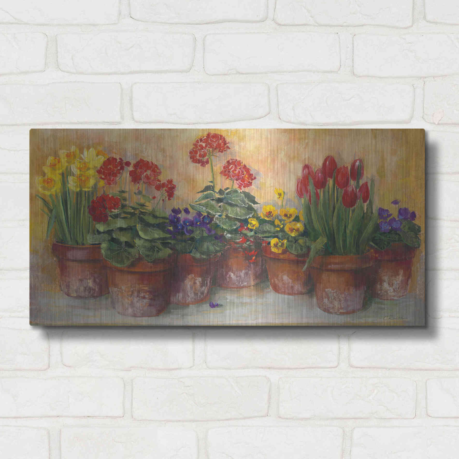 Luxe Metal Art 'Spring In The Greenhouse' by Carol Rowan, Metal Wall Art,24x12