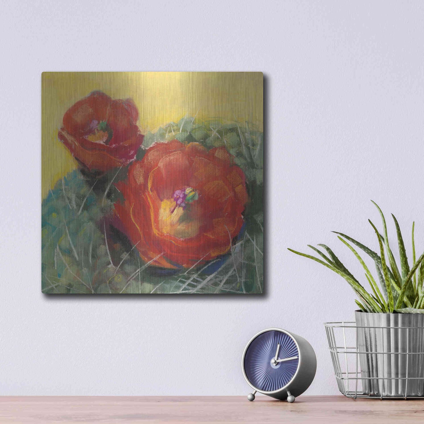 Luxe Metal Art 'Blooming Succulent I' by Carol Rowan, Metal Wall Art,12x12