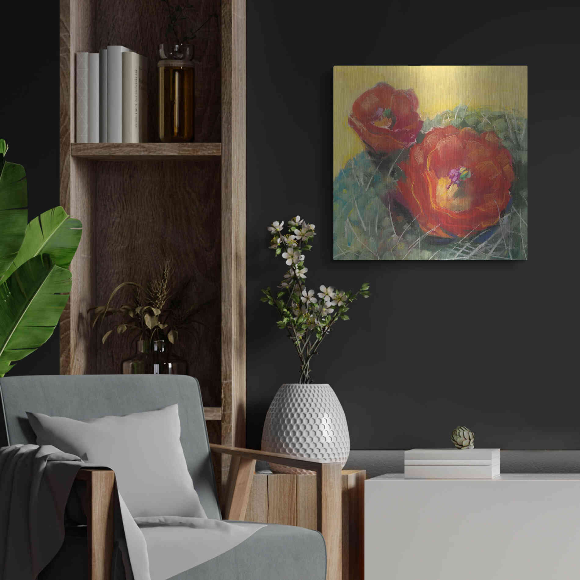 Luxe Metal Art 'Blooming Succulent I' by Carol Rowan, Metal Wall Art,24x24