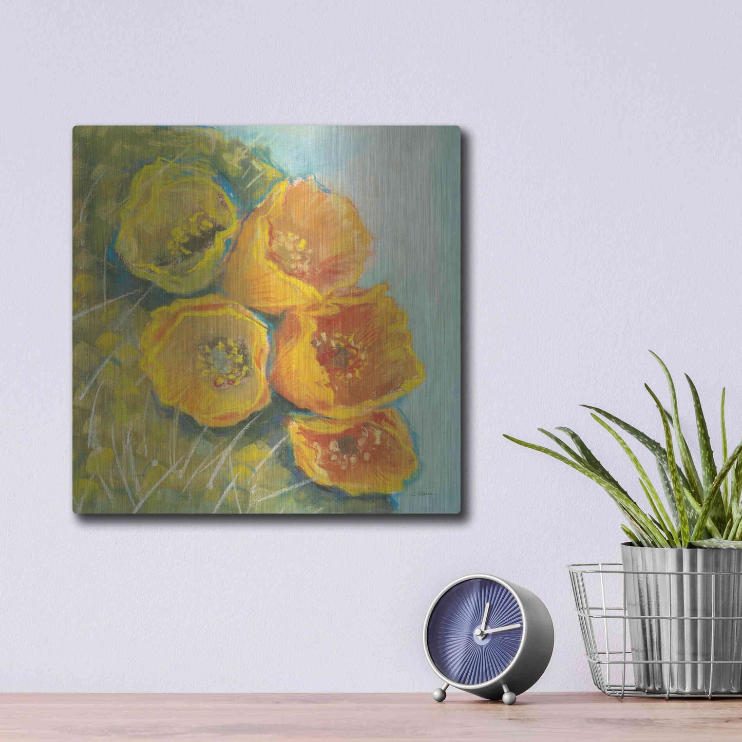 Luxe Metal Art 'Blooming Succulent II' by Carol Rowan, Metal Wall Art,12x12