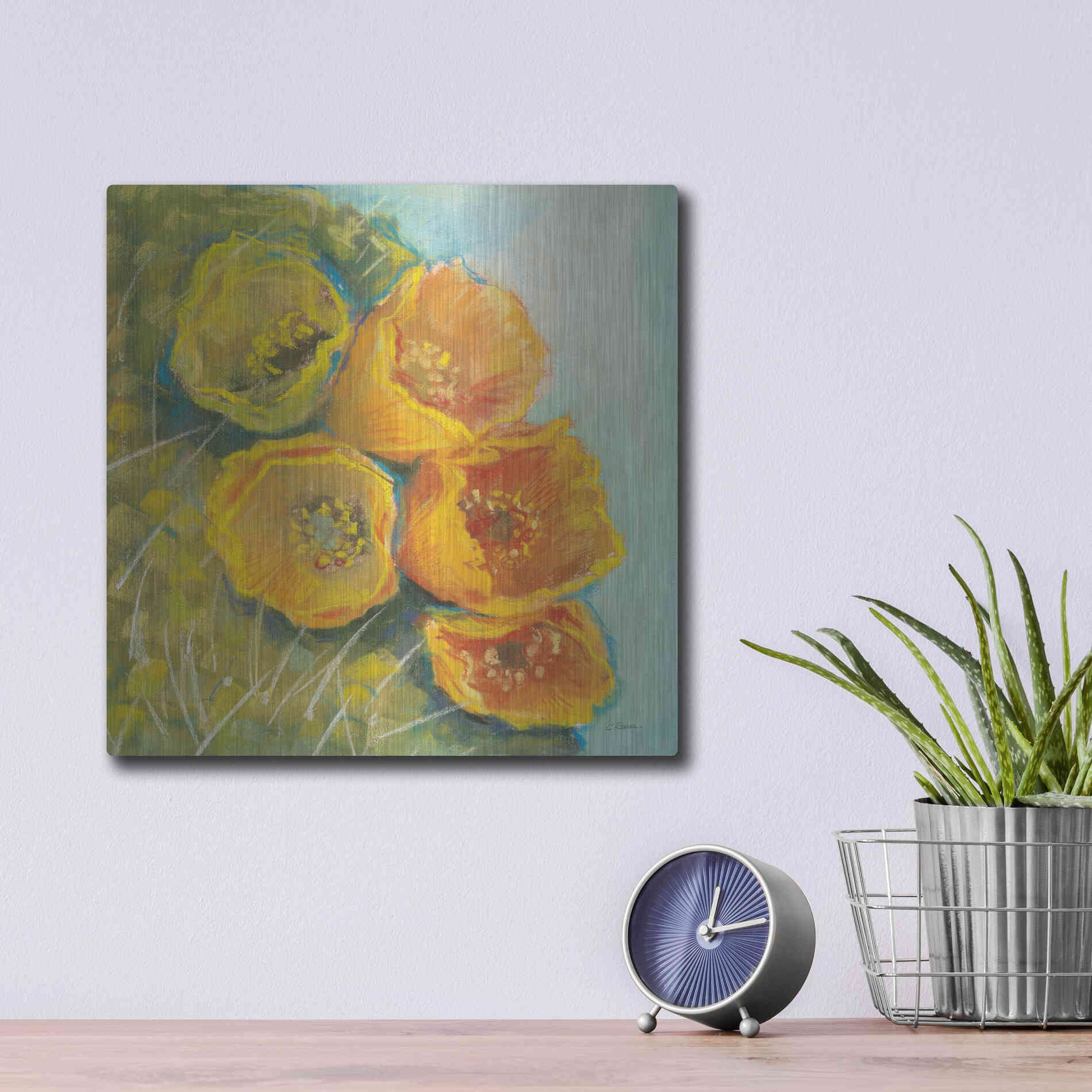 Luxe Metal Art 'Blooming Succulent II' by Carol Rowan, Metal Wall Art,12x12