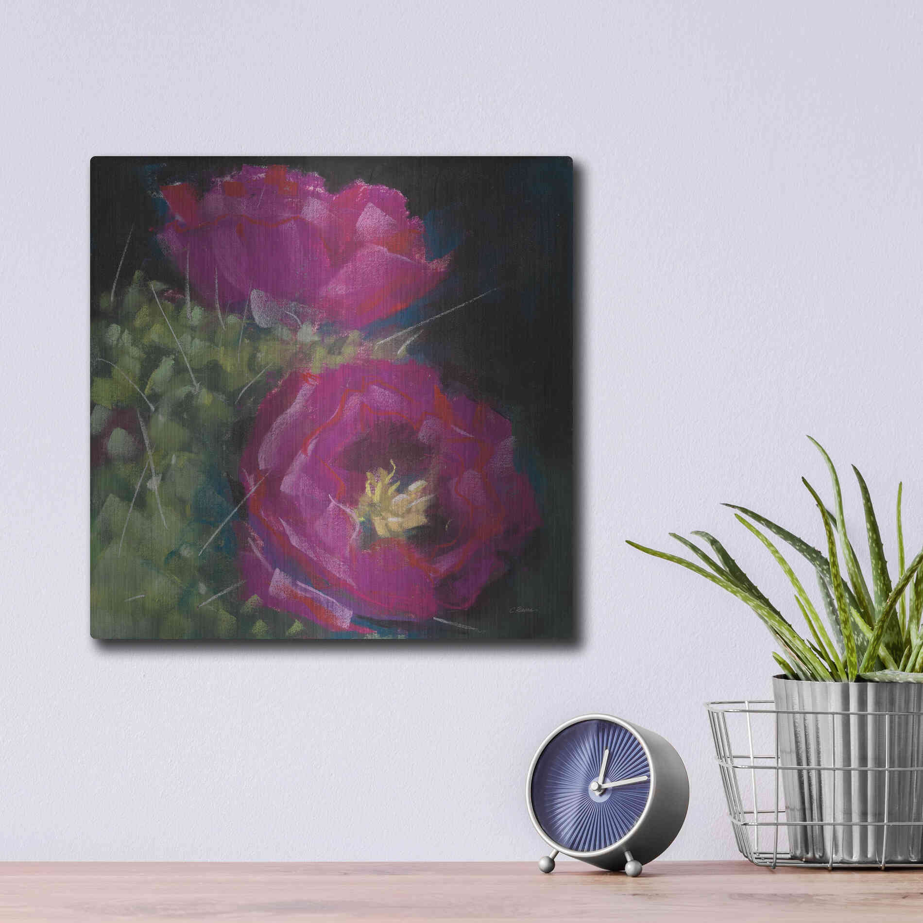 Luxe Metal Art 'Blooming Succulent III' by Carol Rowan, Metal Wall Art,12x12