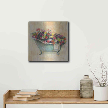 Luxe Metal Art 'Bathtub Bouquet I' by Carol Rowan, Metal Wall Art,12x12