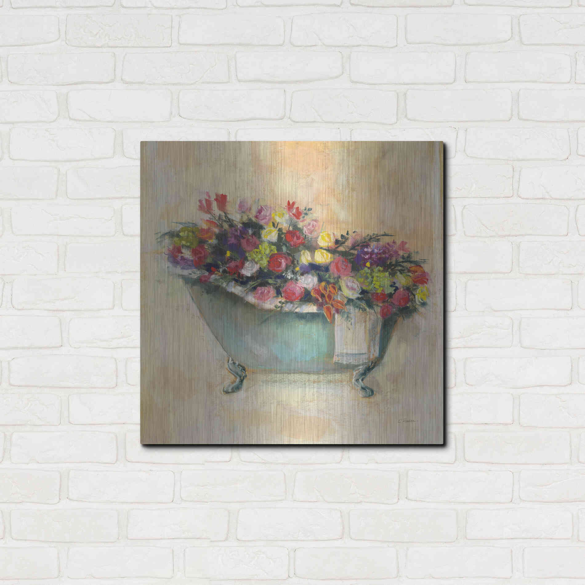 Luxe Metal Art 'Bathtub Bouquet I' by Carol Rowan, Metal Wall Art,24x24