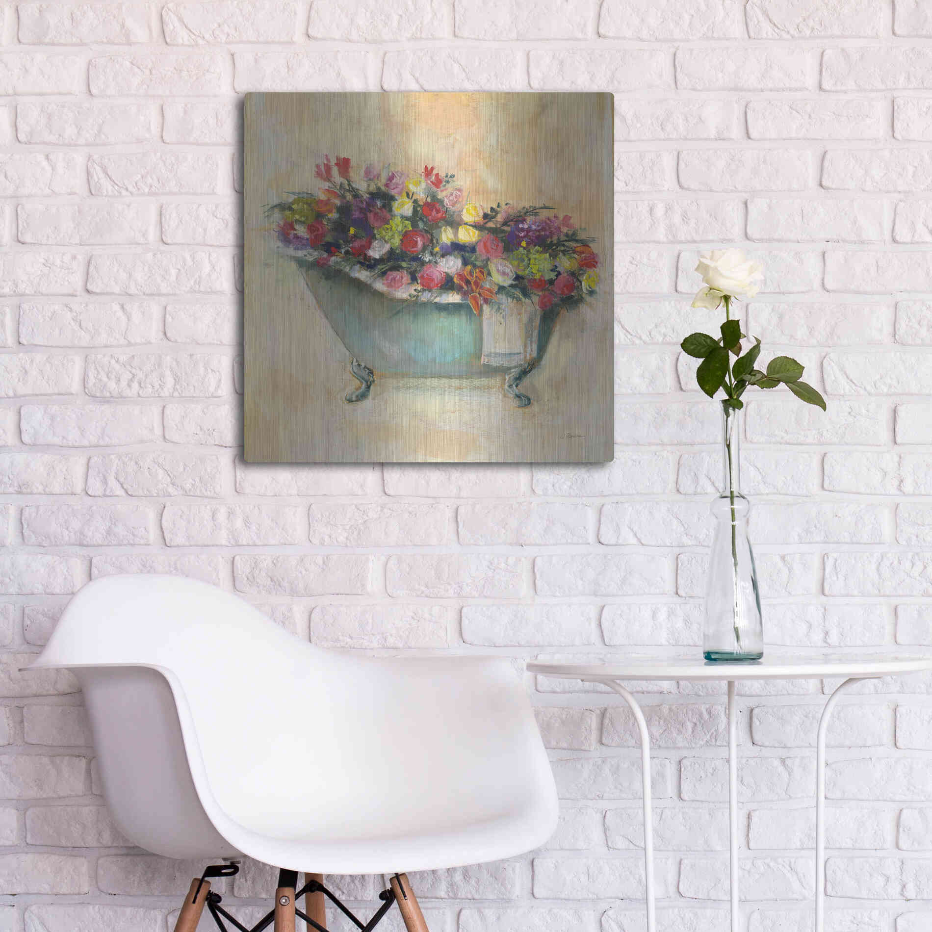 Luxe Metal Art 'Bathtub Bouquet I' by Carol Rowan, Metal Wall Art,24x24