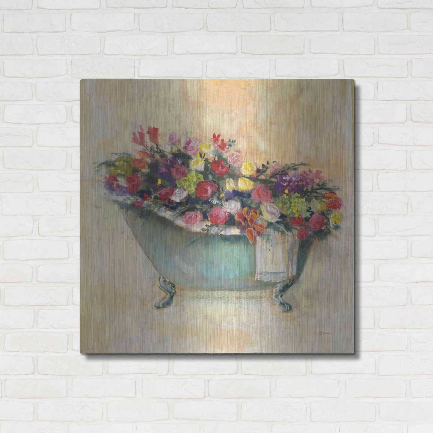 Luxe Metal Art 'Bathtub Bouquet I' by Carol Rowan, Metal Wall Art,36x36