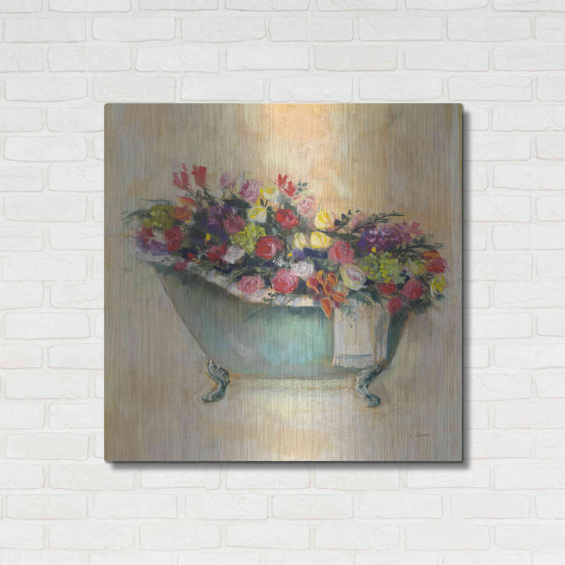 Luxe Metal Art 'Bathtub Bouquet I' by Carol Rowan, Metal Wall Art,36x36