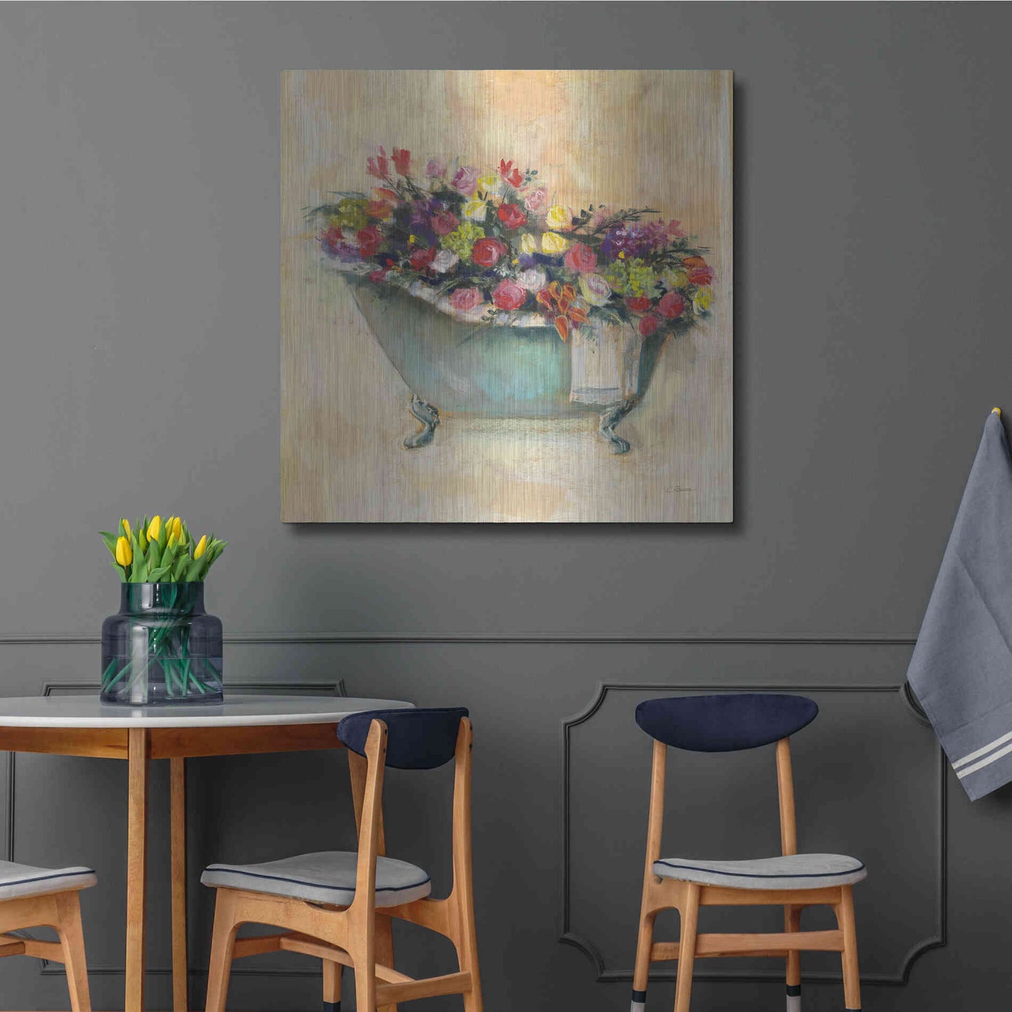 Luxe Metal Art 'Bathtub Bouquet I' by Carol Rowan, Metal Wall Art,36x36