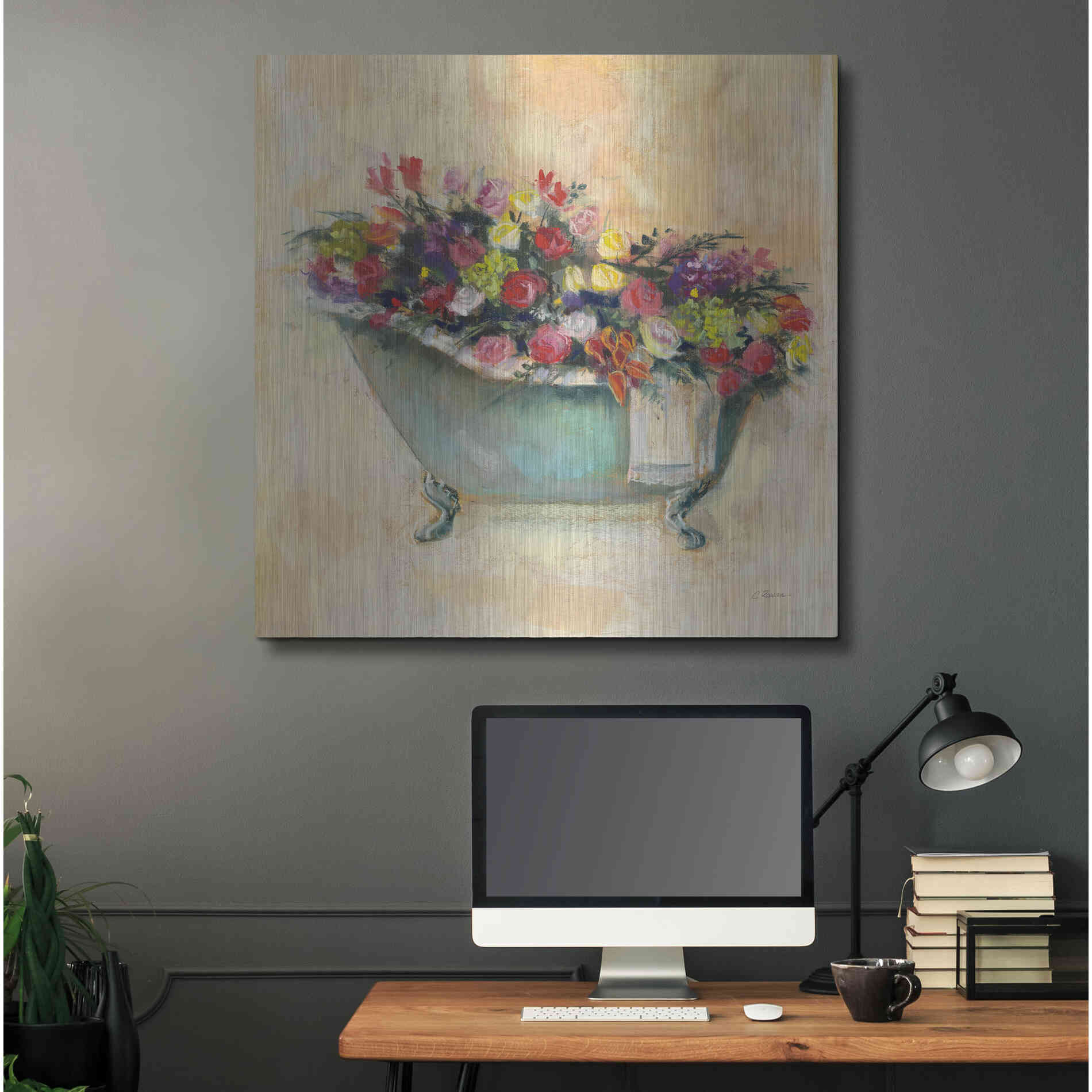 Luxe Metal Art 'Bathtub Bouquet I' by Carol Rowan, Metal Wall Art,36x36
