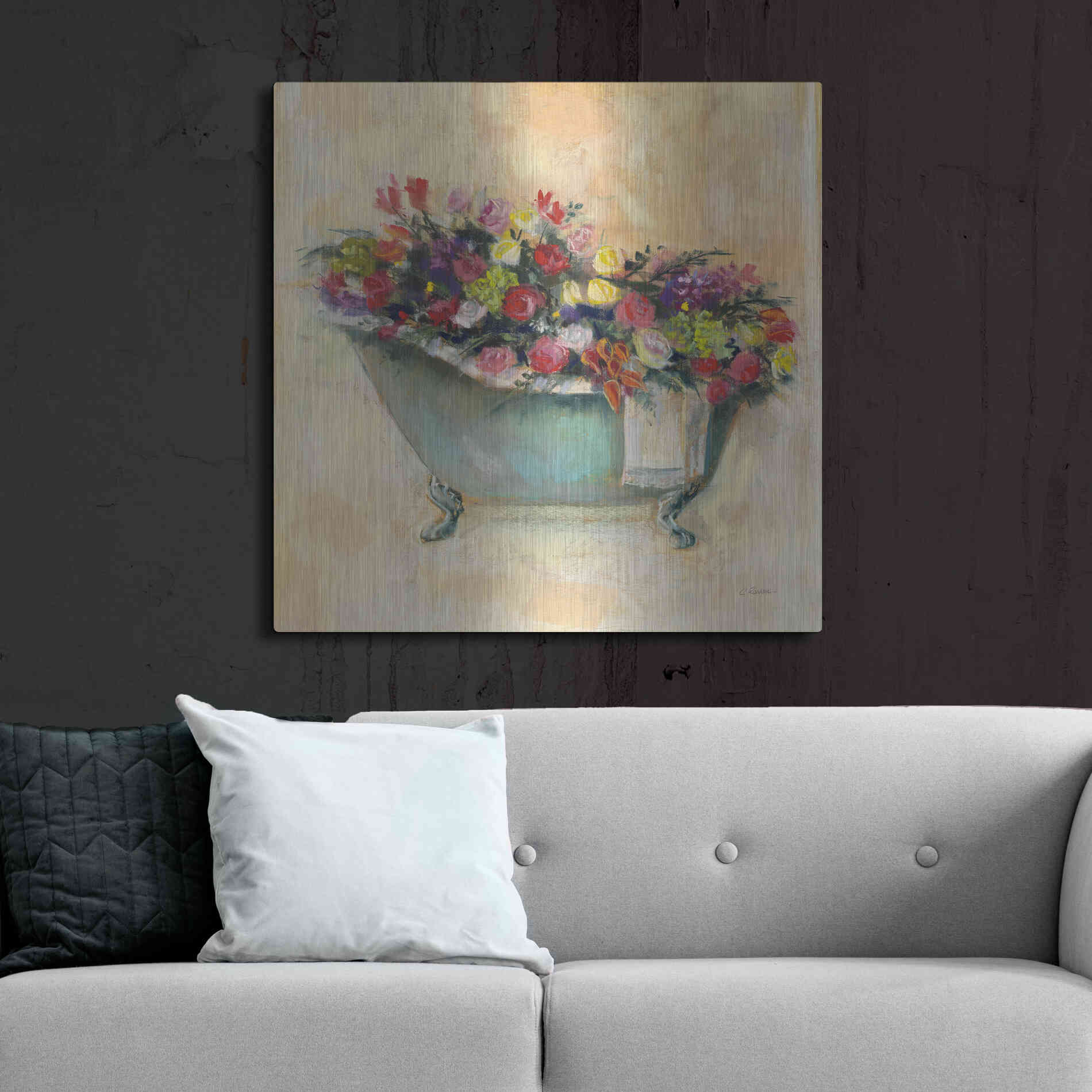 Luxe Metal Art 'Bathtub Bouquet I' by Carol Rowan, Metal Wall Art,36x36