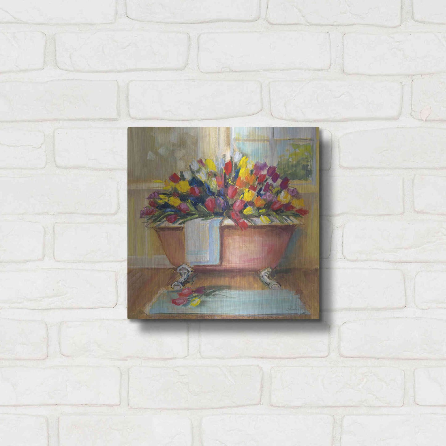 Luxe Metal Art 'Bathtub Bouquet II' by Carol Rowan, Metal Wall Art,12x12