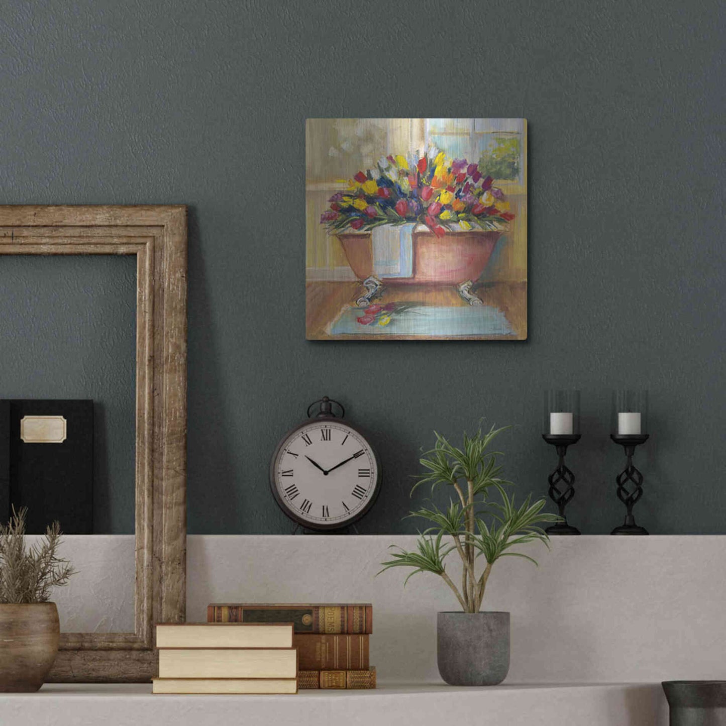 Luxe Metal Art 'Bathtub Bouquet II' by Carol Rowan, Metal Wall Art,12x12