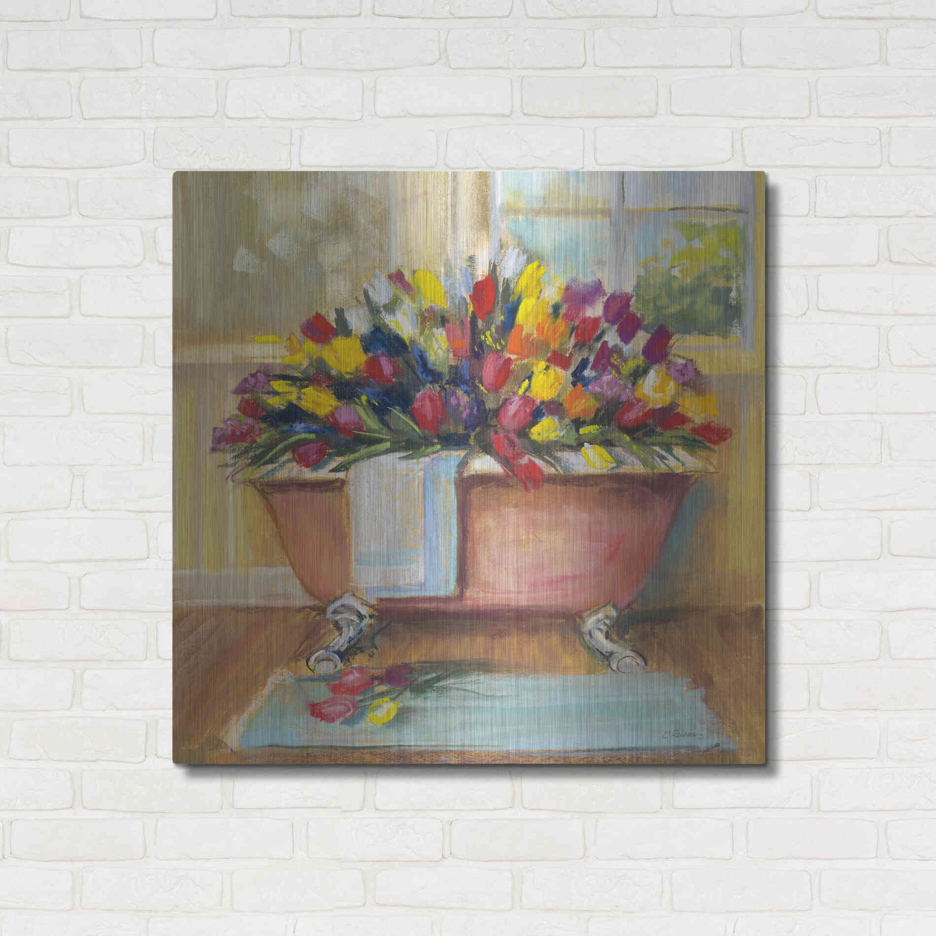 Luxe Metal Art 'Bathtub Bouquet II' by Carol Rowan, Metal Wall Art,36x36