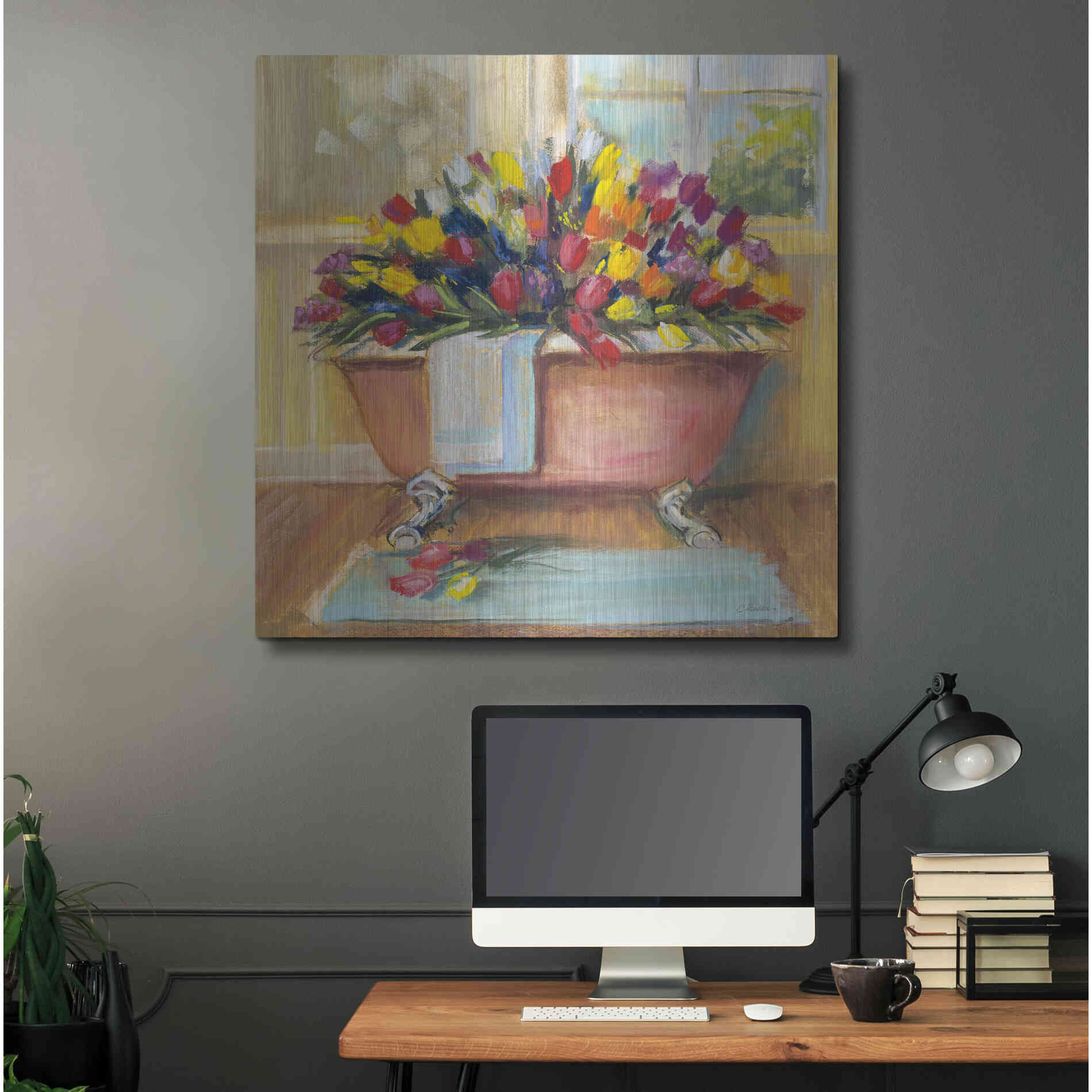 Luxe Metal Art 'Bathtub Bouquet II' by Carol Rowan, Metal Wall Art,36x36