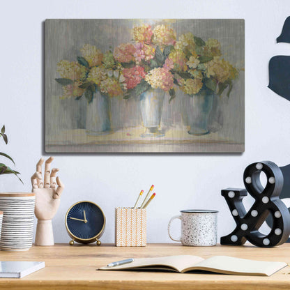 Luxe Metal Art 'IVory And Blush Hydrangea Bouquets' by Carol Rowan, Metal Wall Art,16x12