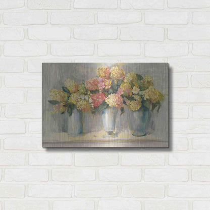 Luxe Metal Art 'IVory And Blush Hydrangea Bouquets' by Carol Rowan, Metal Wall Art,24x16