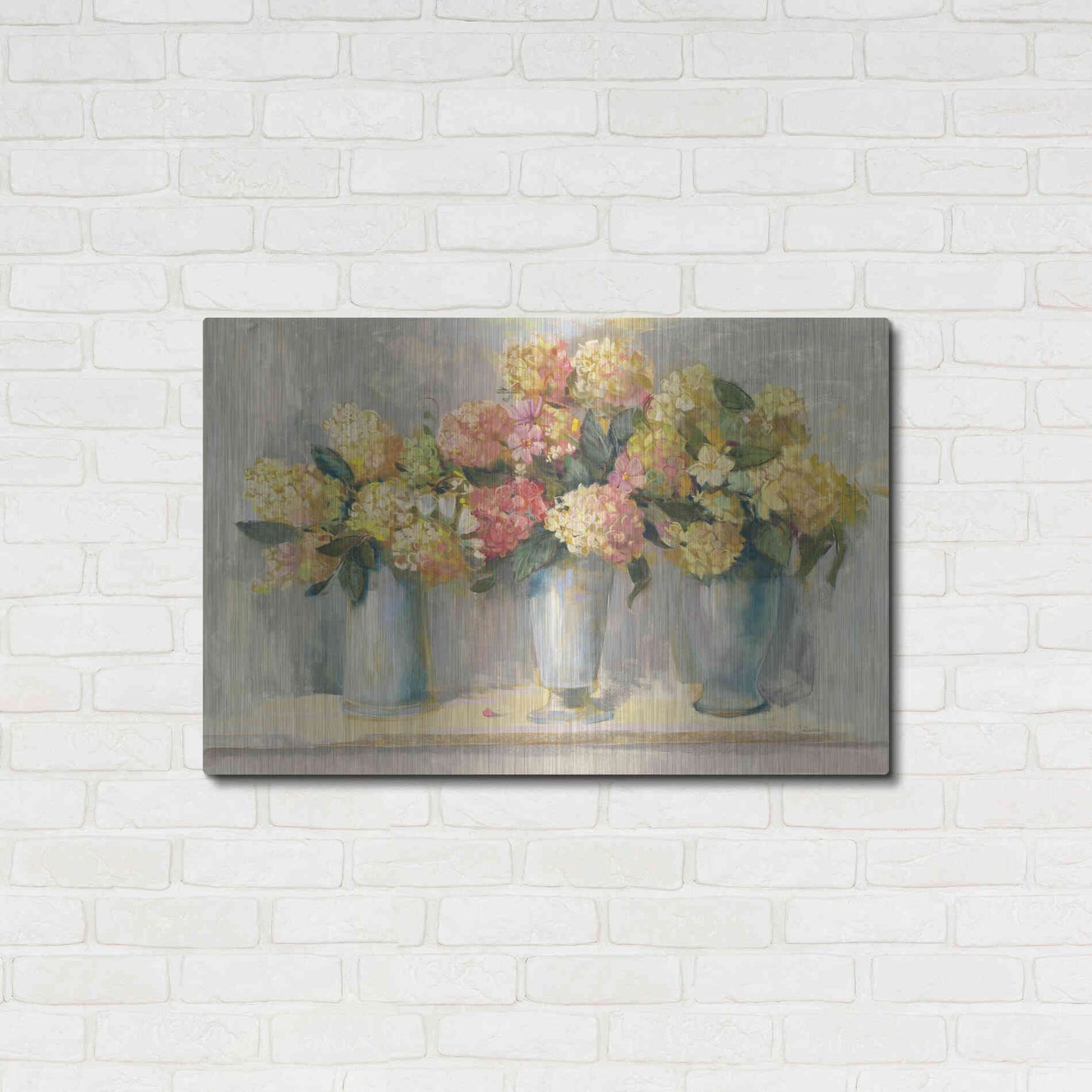 Luxe Metal Art 'IVory And Blush Hydrangea Bouquets' by Carol Rowan, Metal Wall Art,36x24