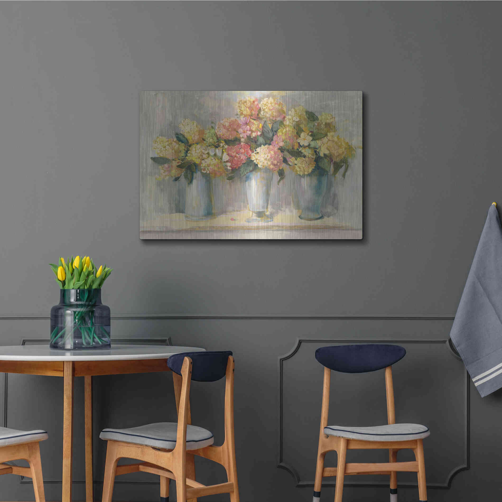 Luxe Metal Art 'IVory And Blush Hydrangea Bouquets' by Carol Rowan, Metal Wall Art,36x24