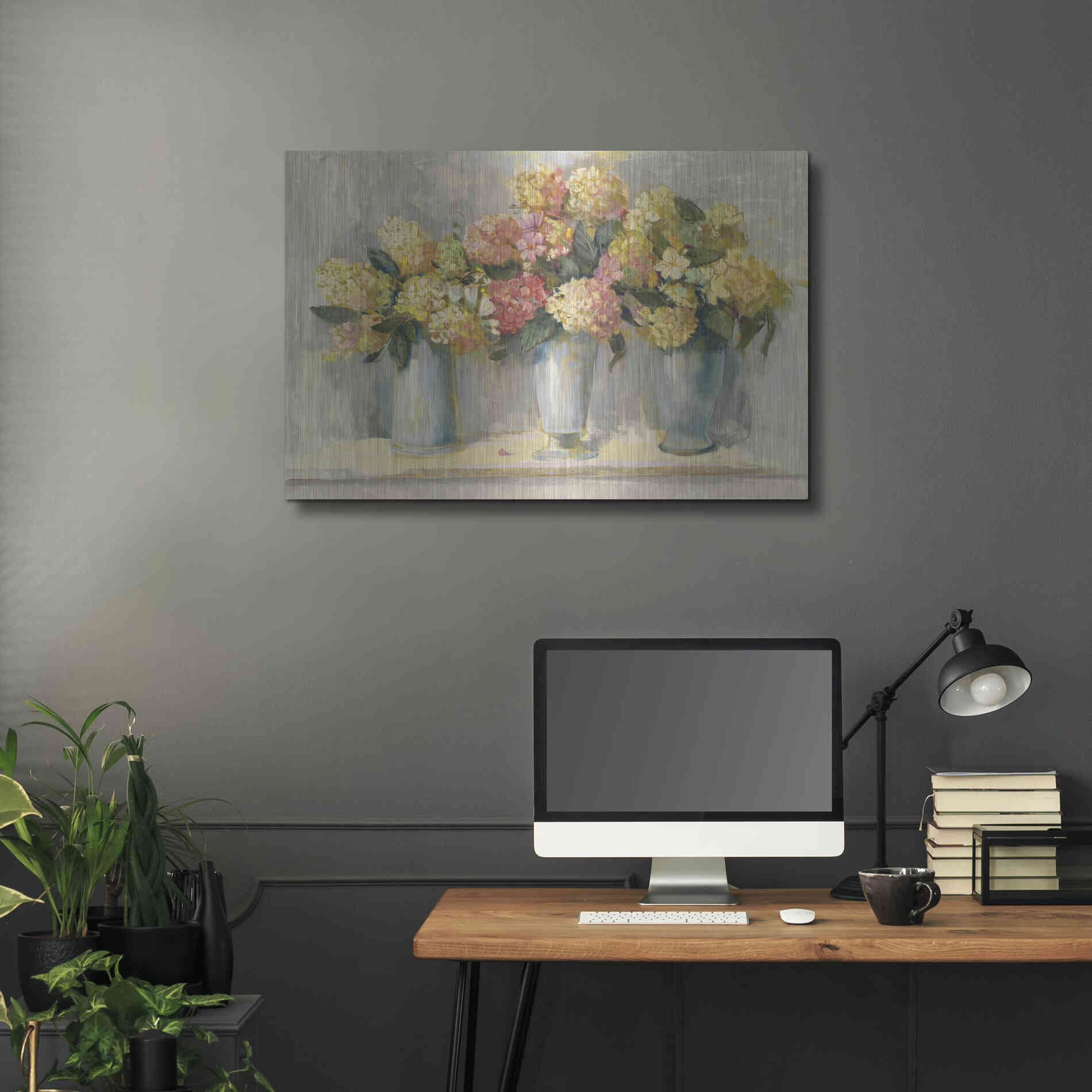 Luxe Metal Art 'IVory And Blush Hydrangea Bouquets' by Carol Rowan, Metal Wall Art,36x24