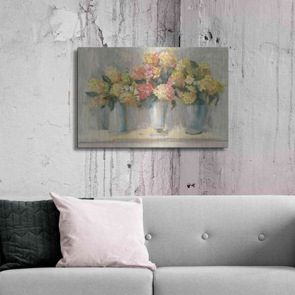 Luxe Metal Art 'IVory And Blush Hydrangea Bouquets' by Carol Rowan, Metal Wall Art,36x24