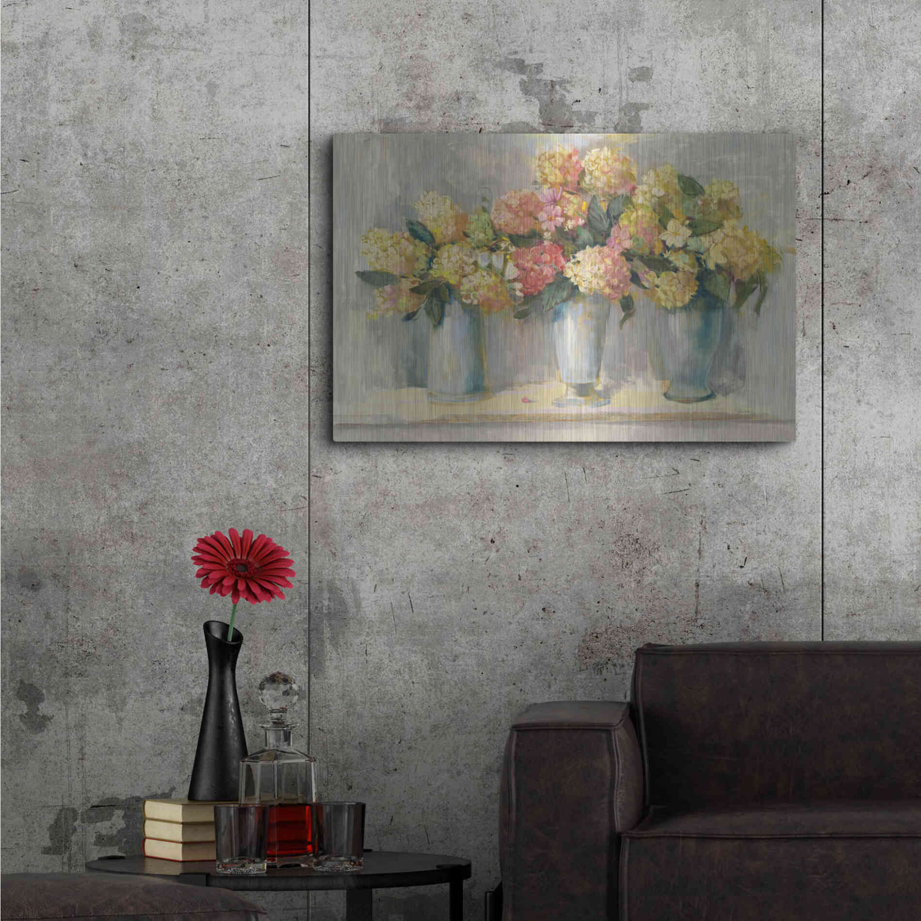 Luxe Metal Art 'IVory And Blush Hydrangea Bouquets' by Carol Rowan, Metal Wall Art,36x24