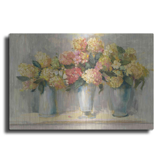 Luxe Metal Art 'IVory And Blush Hydrangea Bouquets' by Carol Rowan, Metal Wall Art