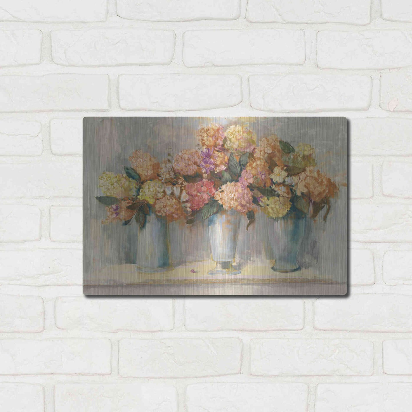 Luxe Metal Art 'Fall Hydrangea Bouquets' by Carol Rowan, Metal Wall Art,16x12