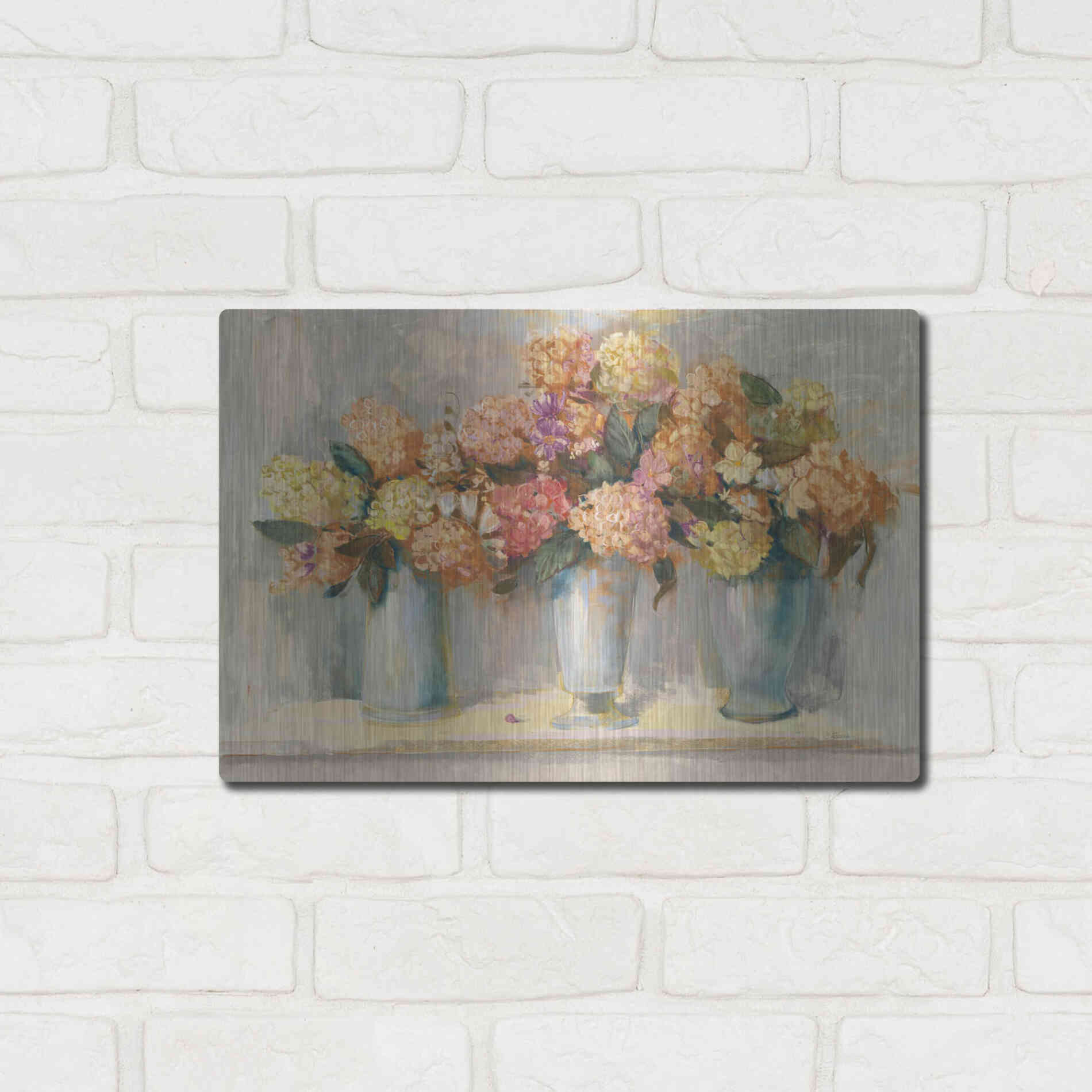 Luxe Metal Art 'Fall Hydrangea Bouquets' by Carol Rowan, Metal Wall Art,16x12