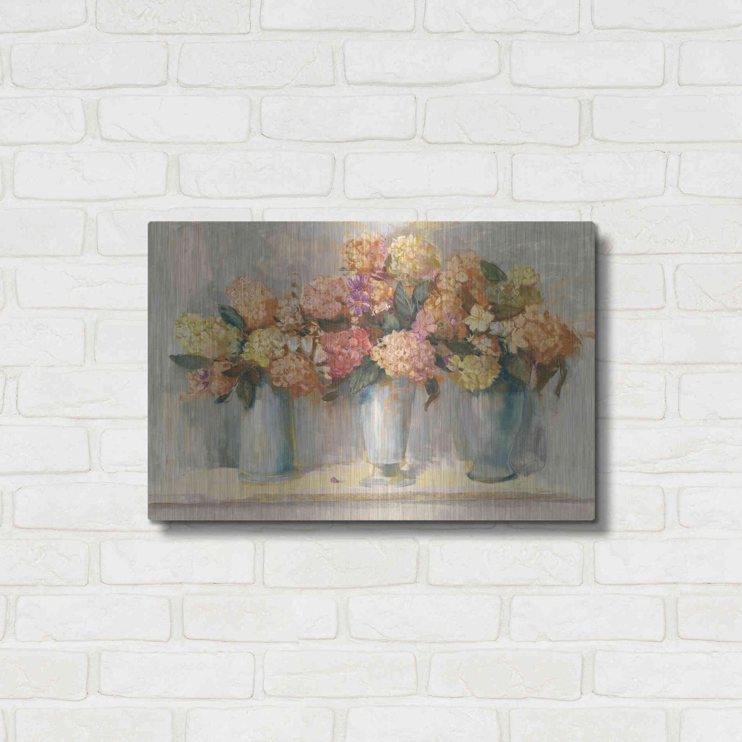 Luxe Metal Art 'Fall Hydrangea Bouquets' by Carol Rowan, Metal Wall Art,24x16