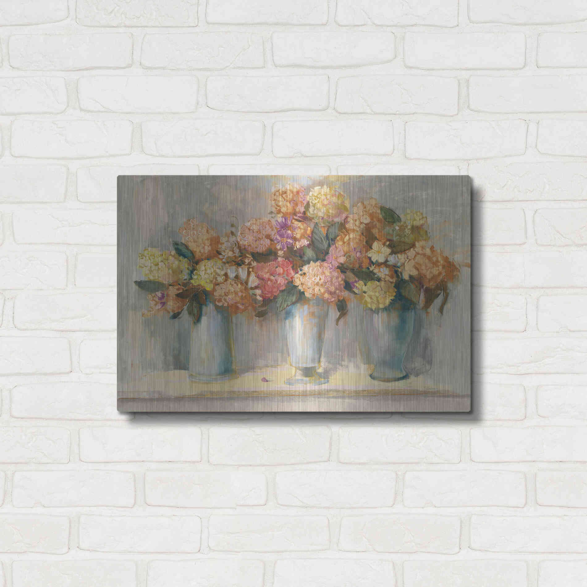 Luxe Metal Art 'Fall Hydrangea Bouquets' by Carol Rowan, Metal Wall Art,24x16