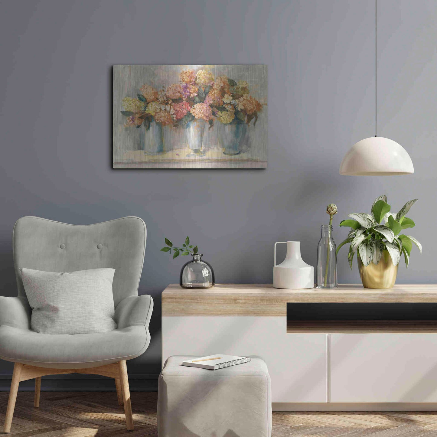 Luxe Metal Art 'Fall Hydrangea Bouquets' by Carol Rowan, Metal Wall Art,24x16