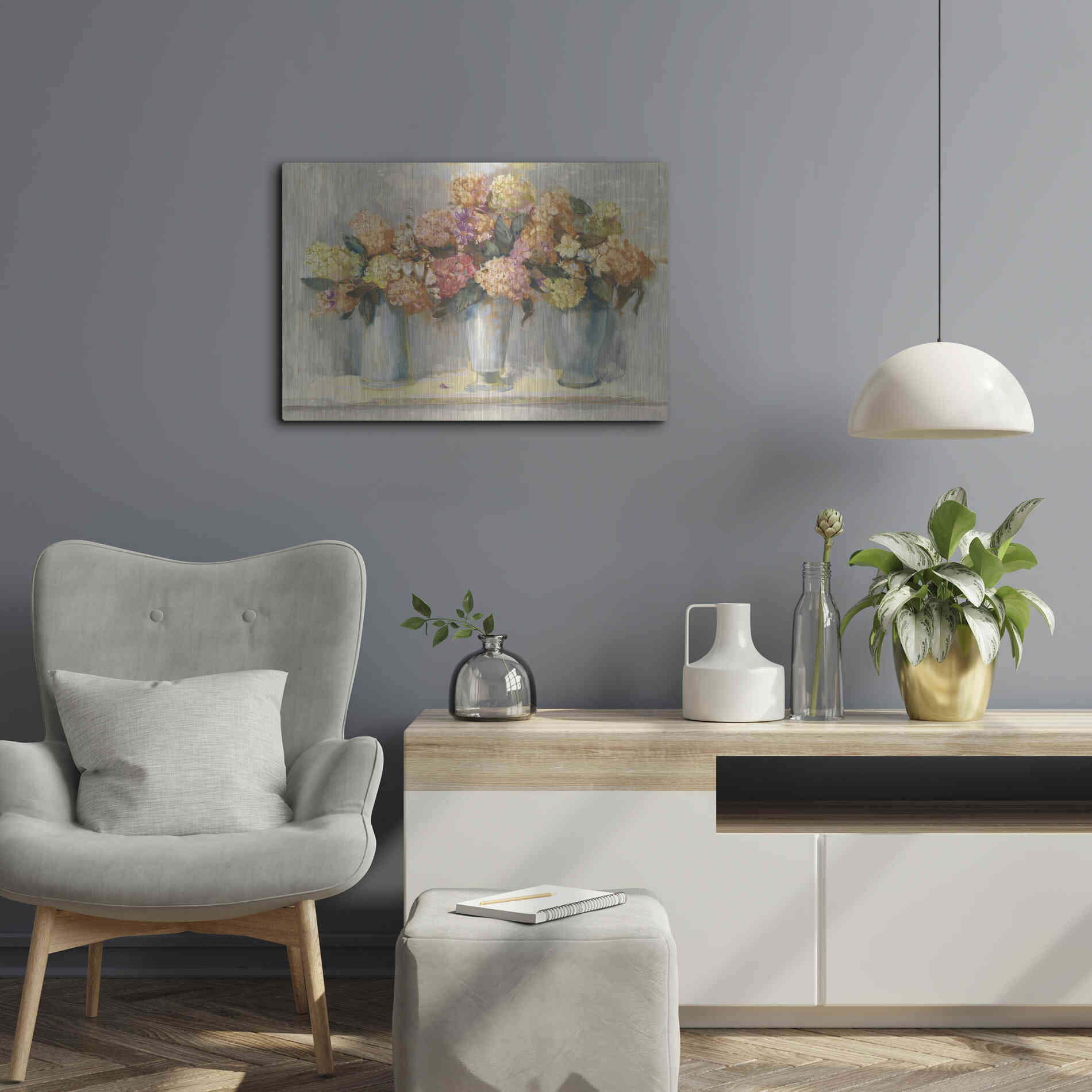 Luxe Metal Art 'Fall Hydrangea Bouquets' by Carol Rowan, Metal Wall Art,24x16