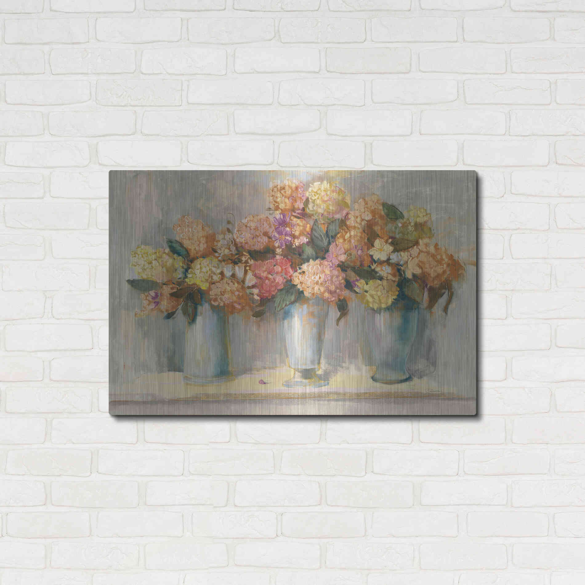 Luxe Metal Art 'Fall Hydrangea Bouquets' by Carol Rowan, Metal Wall Art,36x24
