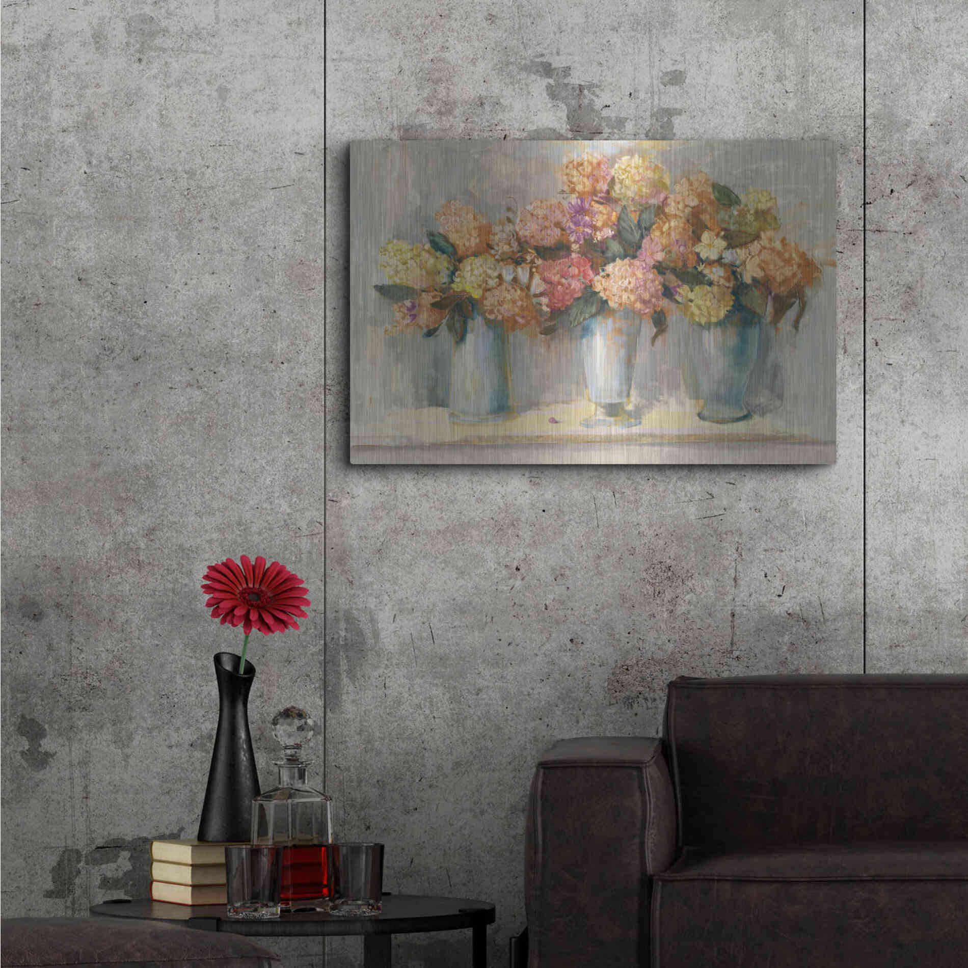 Luxe Metal Art 'Fall Hydrangea Bouquets' by Carol Rowan, Metal Wall Art,36x24
