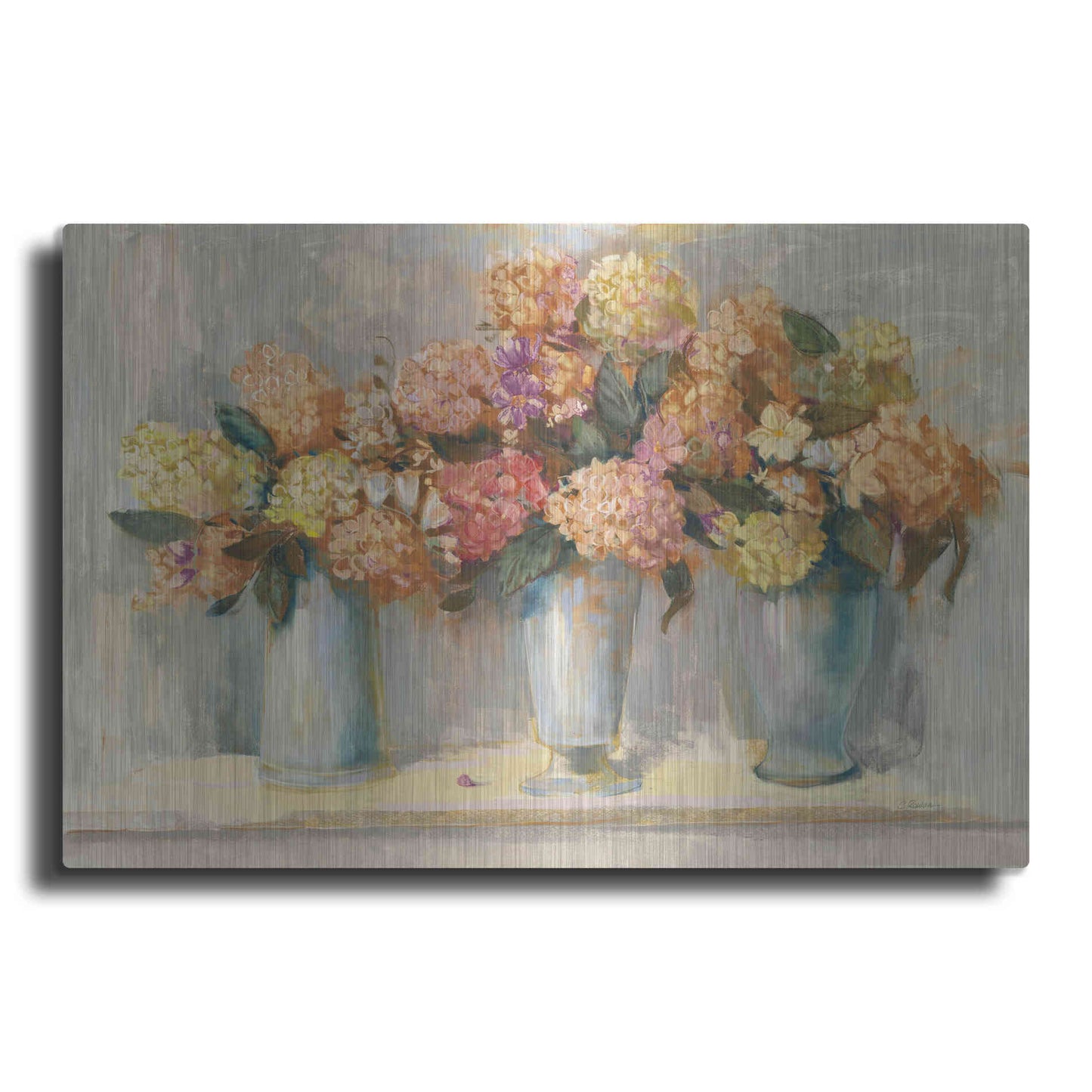 Luxe Metal Art 'Fall Hydrangea Bouquets' by Carol Rowan, Metal Wall Art