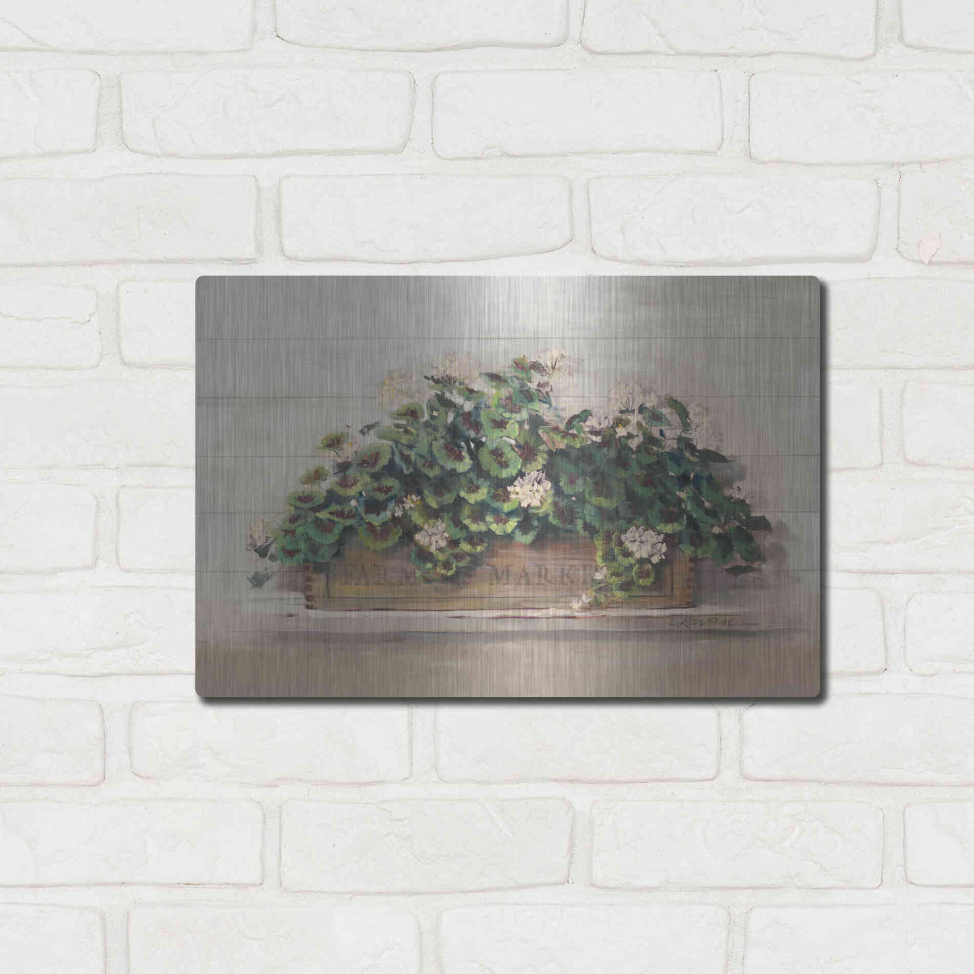 Luxe Metal Art 'Market Geraniums Farmers Market Crop' by Carol Rowan, Metal Wall Art,16x12