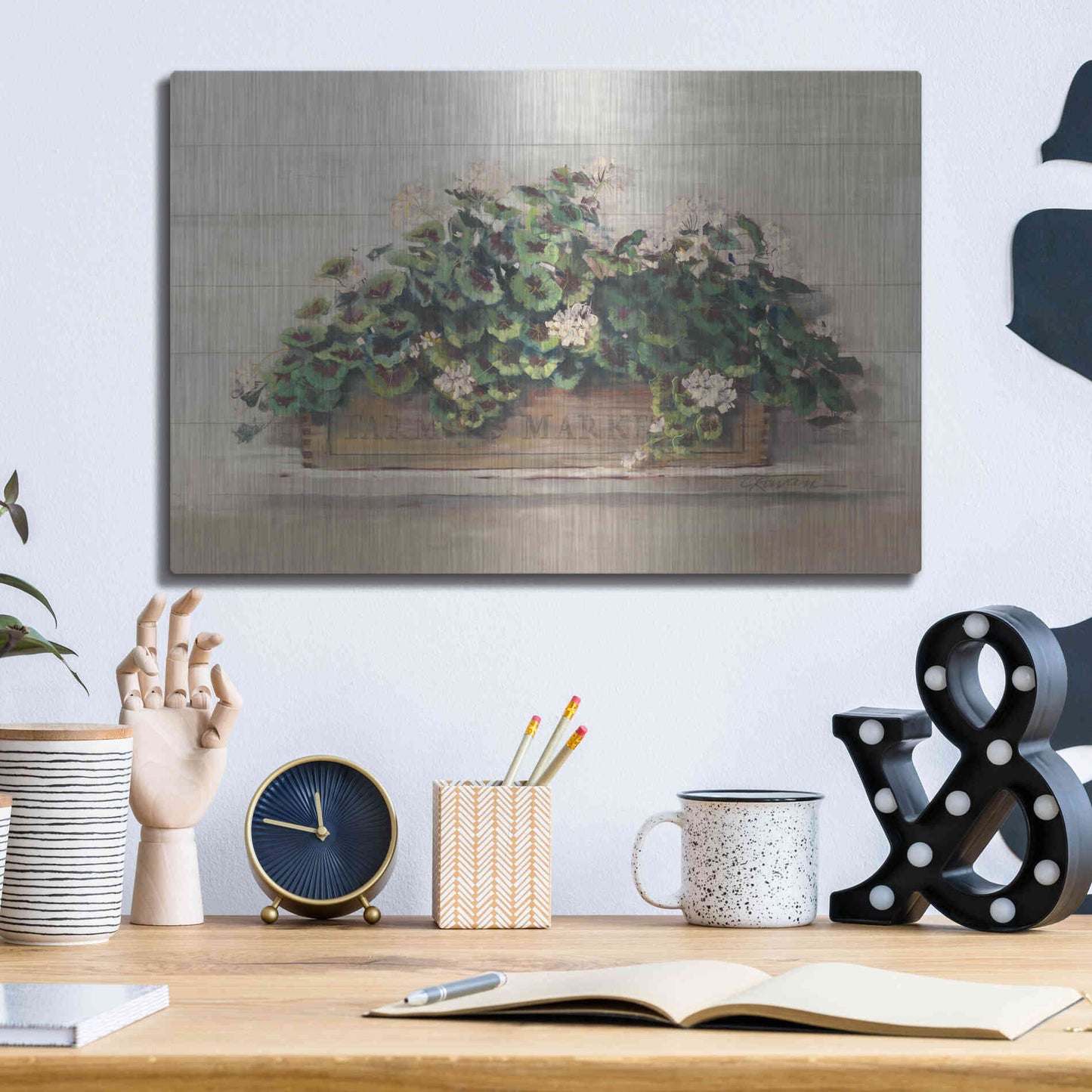 Luxe Metal Art 'Market Geraniums Farmers Market Crop' by Carol Rowan, Metal Wall Art,16x12
