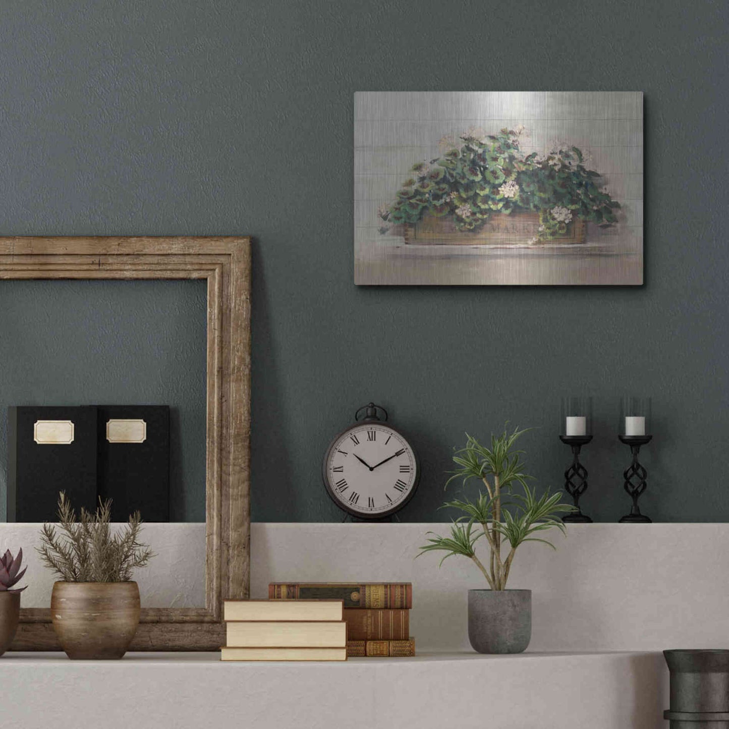 Luxe Metal Art 'Market Geraniums Farmers Market Crop' by Carol Rowan, Metal Wall Art,16x12
