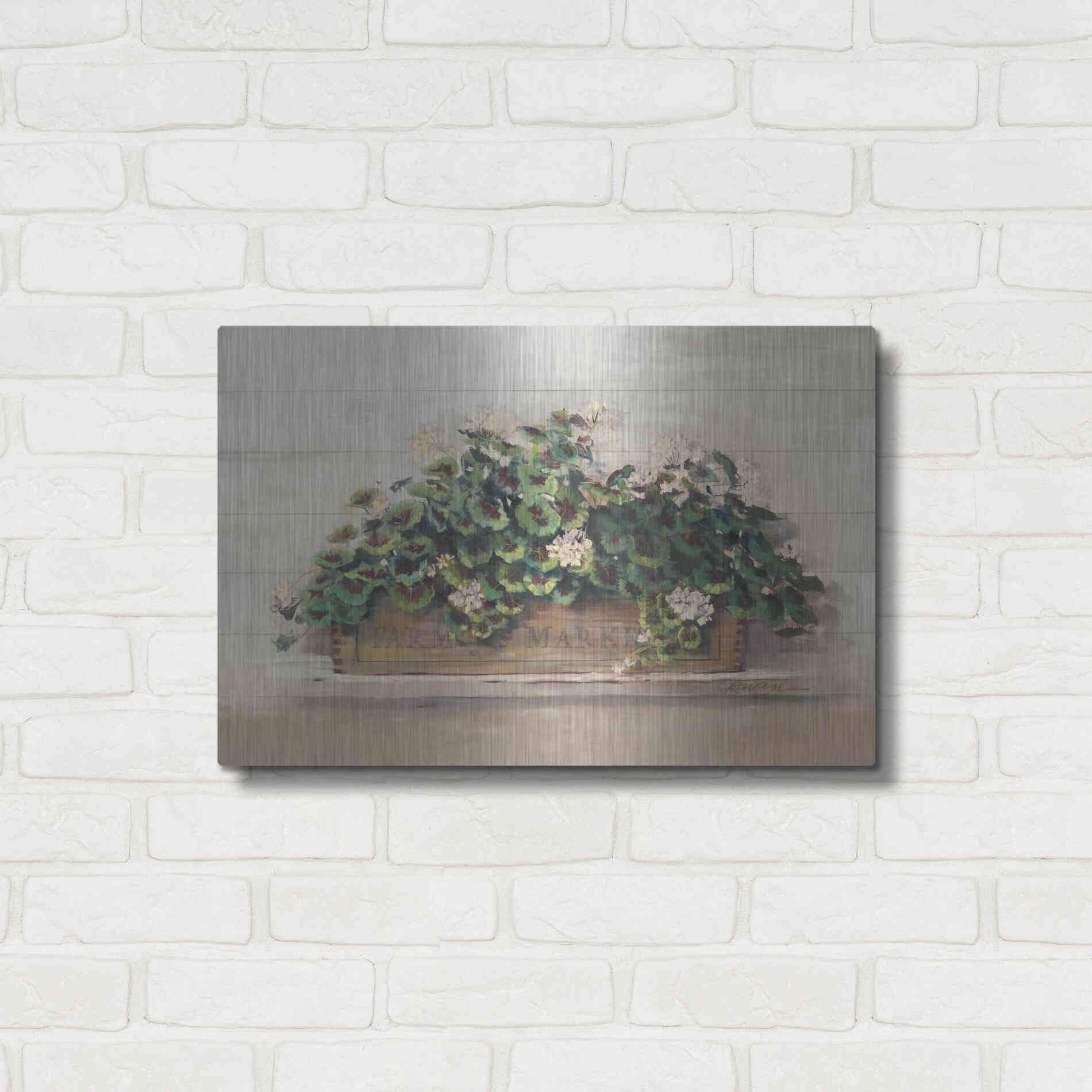 Luxe Metal Art 'Market Geraniums Farmers Market Crop' by Carol Rowan, Metal Wall Art,24x16