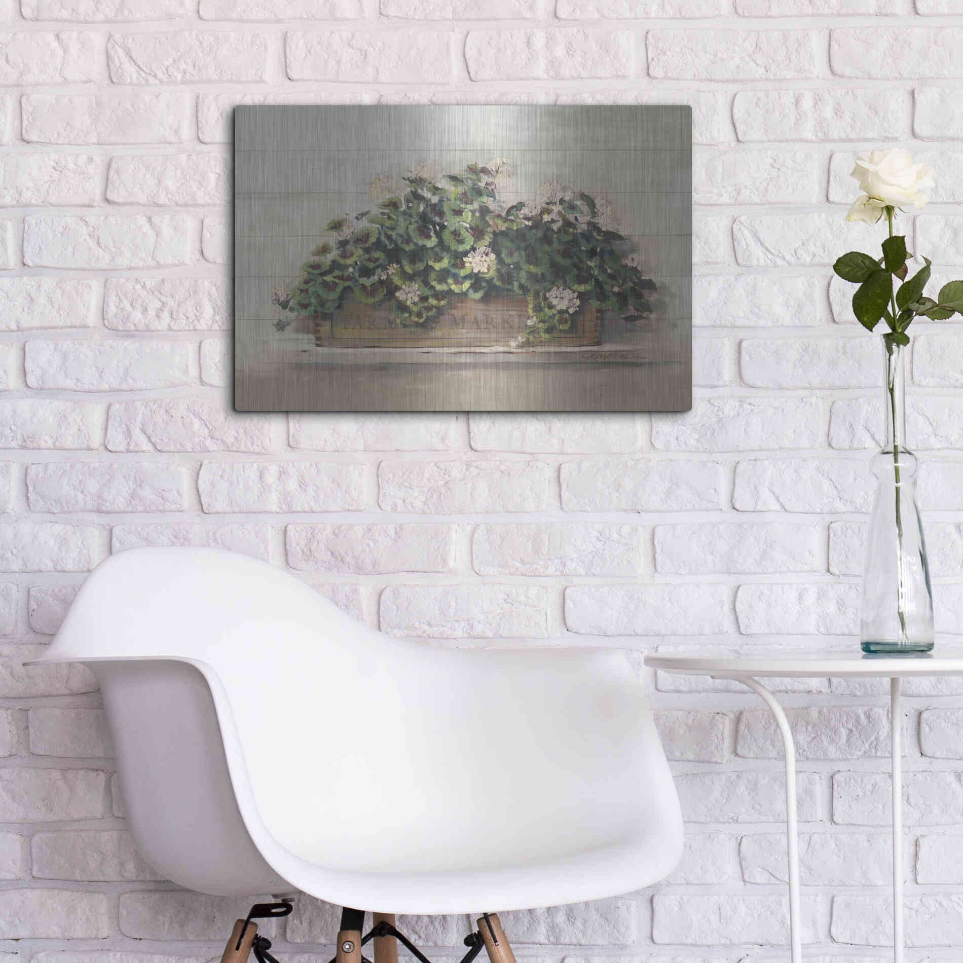 Luxe Metal Art 'Market Geraniums Farmers Market Crop' by Carol Rowan, Metal Wall Art,24x16