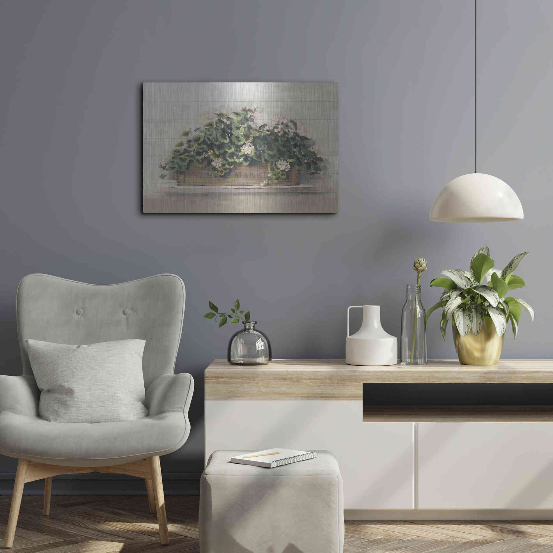 Luxe Metal Art 'Market Geraniums Farmers Market Crop' by Carol Rowan, Metal Wall Art,24x16