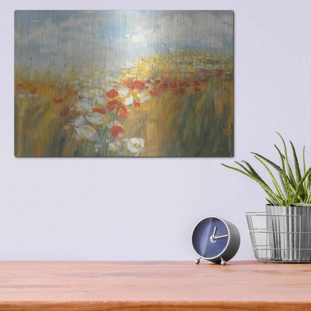 Luxe Metal Art 'Poppies And Larkspur' by Carol Rowan, Metal Wall Art,16x12