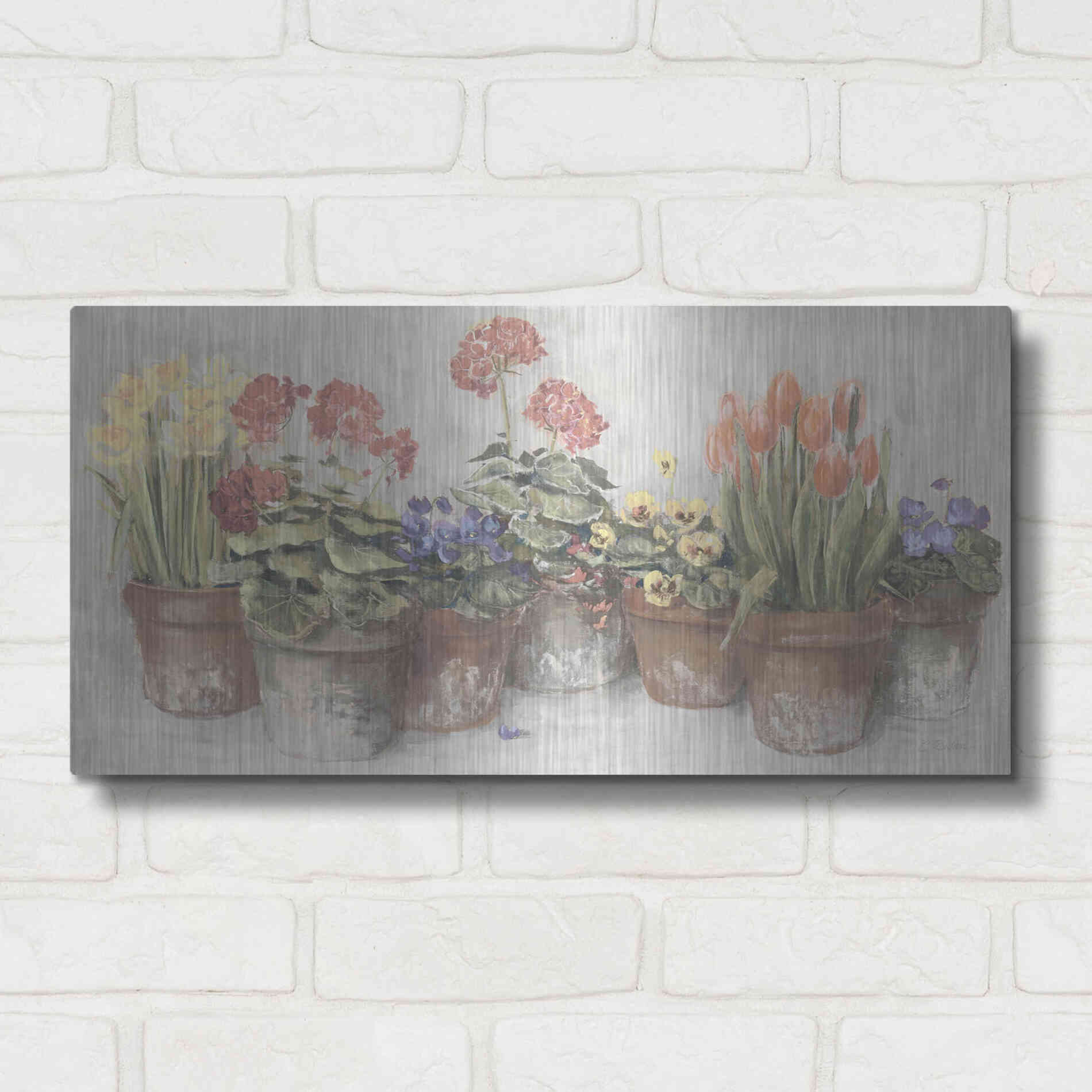 Luxe Metal Art 'Spring In The Greenhouse Neutral' by Carol Rowan, Metal Wall Art,24x12