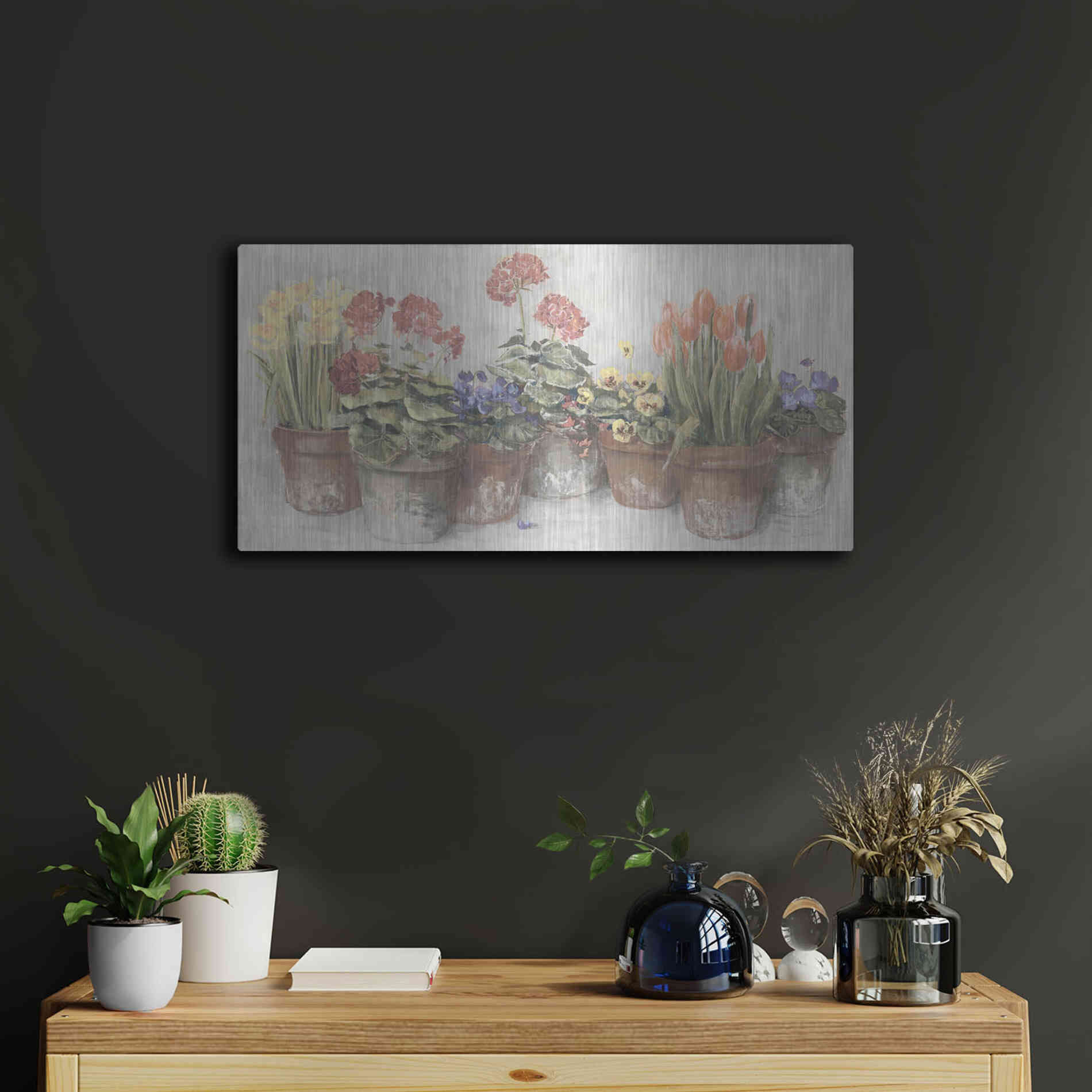 Luxe Metal Art 'Spring In The Greenhouse Neutral' by Carol Rowan, Metal Wall Art,24x12