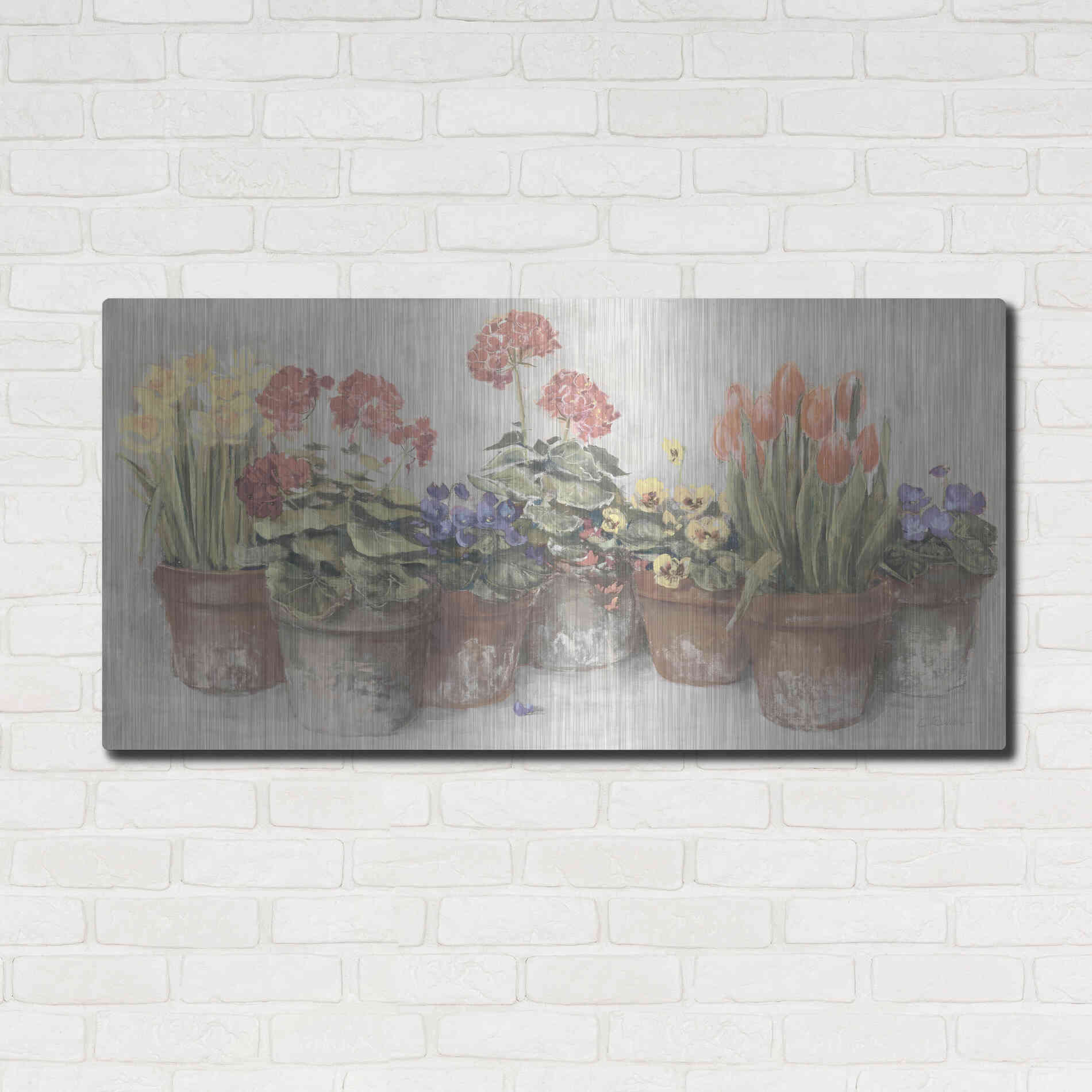 Luxe Metal Art 'Spring In The Greenhouse Neutral' by Carol Rowan, Metal Wall Art,48x24