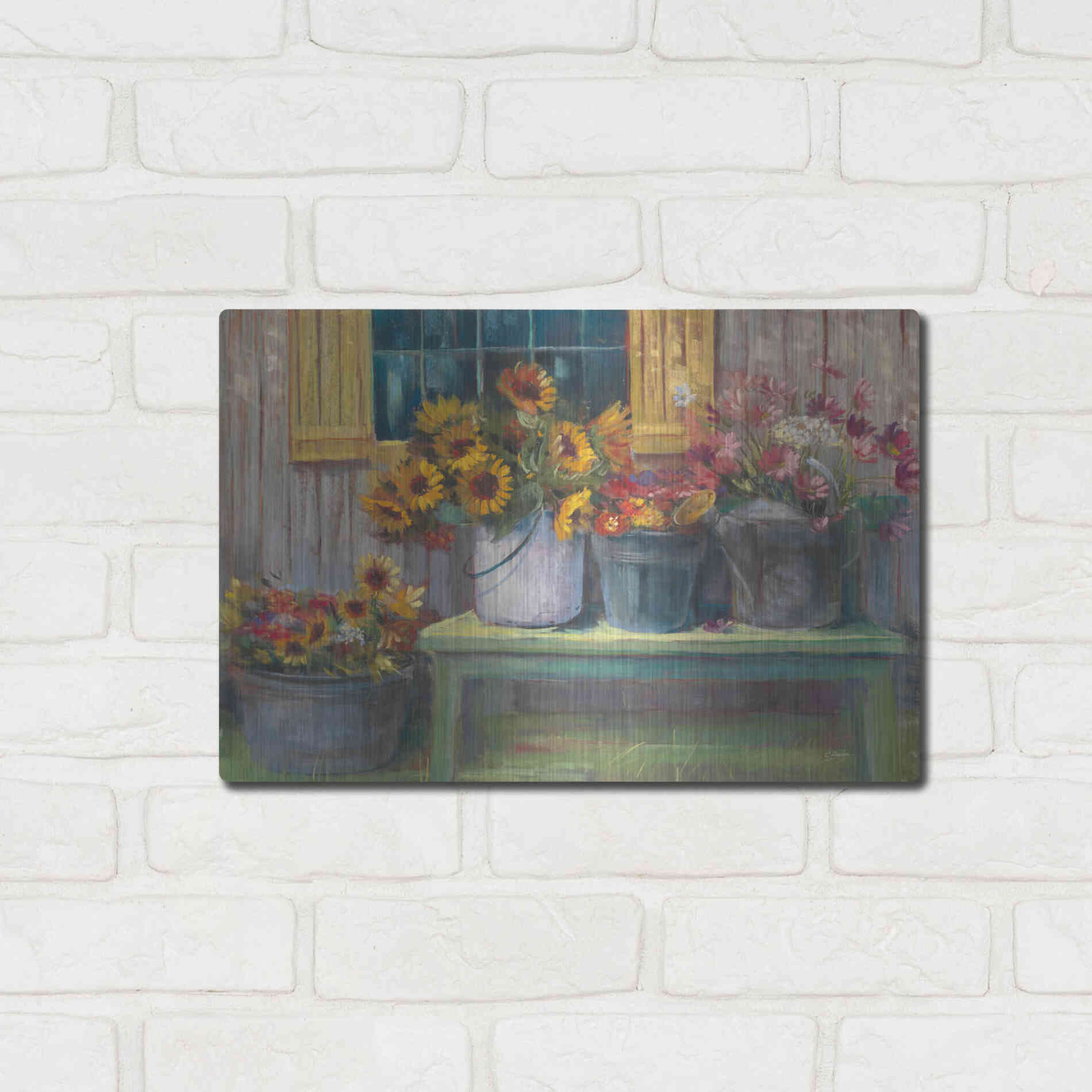 Luxe Metal Art 'Green Bench' by Carol Rowan, Metal Wall Art,16x12